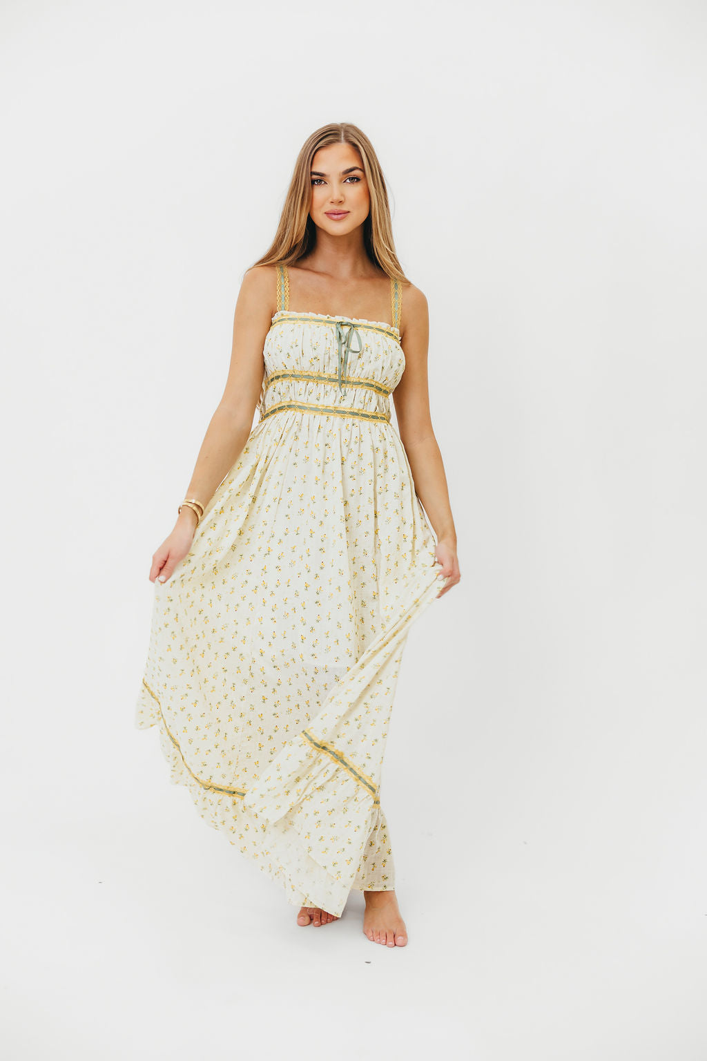 Elegant Floral Lace Contrast Maxi Dress in Daffodil Yellow - Perfect for Summer Weddings, Garden Parties & Special Occasions