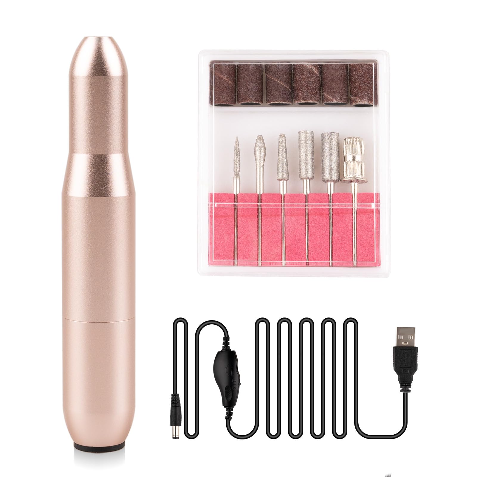 Professional Electric Nail Drill Set - USB Powered Manicure & Pedicure Kit with 6 Drill Bits & Sanding Bands for Acrylic Nails, Gel Polish Removal - Perfect for Salon & Home Use, DIY Nail Care & Beauty Treatments