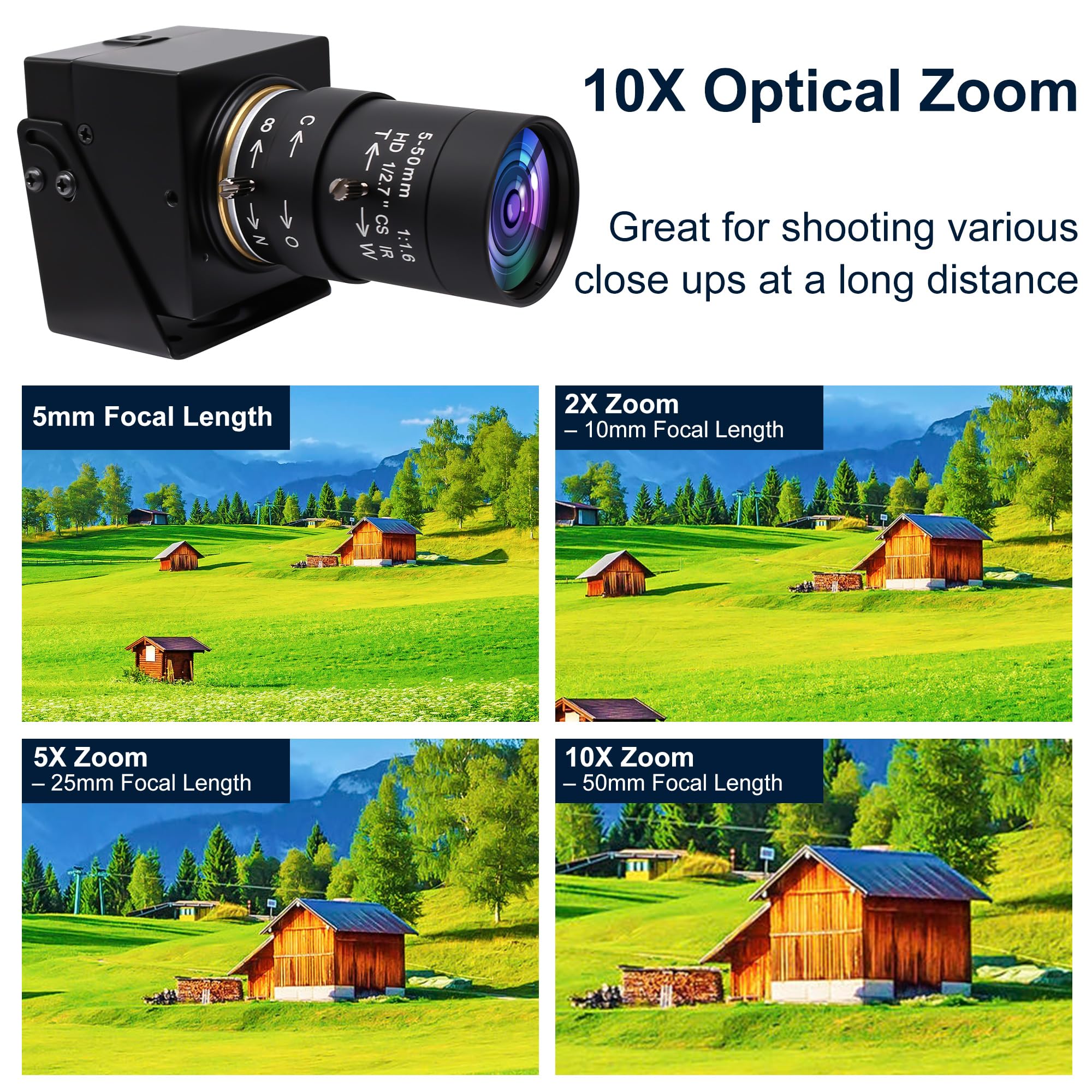 SVPRO 8MP USB Webcam with Manual Focus & 5-50mm Varifocal Lens - 10X Zoom External Camera for PC/Laptop (Plug & Play UVC) - Perfect for Video Conferencing, Live Streaming & Online Classes