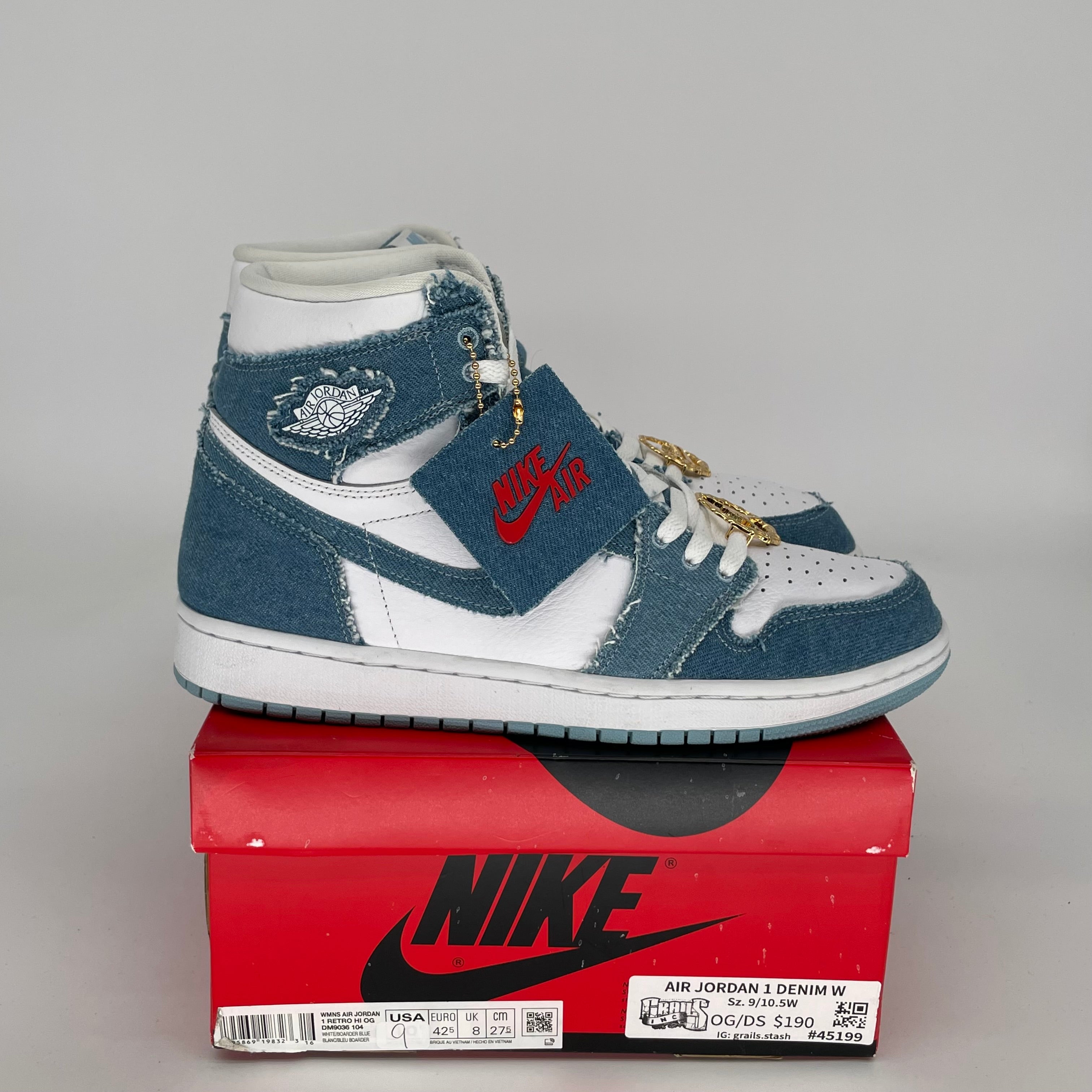 Air Jordan 1 Retro High OG Denim Women's Sneakers Size 9/10.5W (DM9036-104) - Stylish Casual Shoes for Women, Perfect for Streetwear & Everyday Fashion