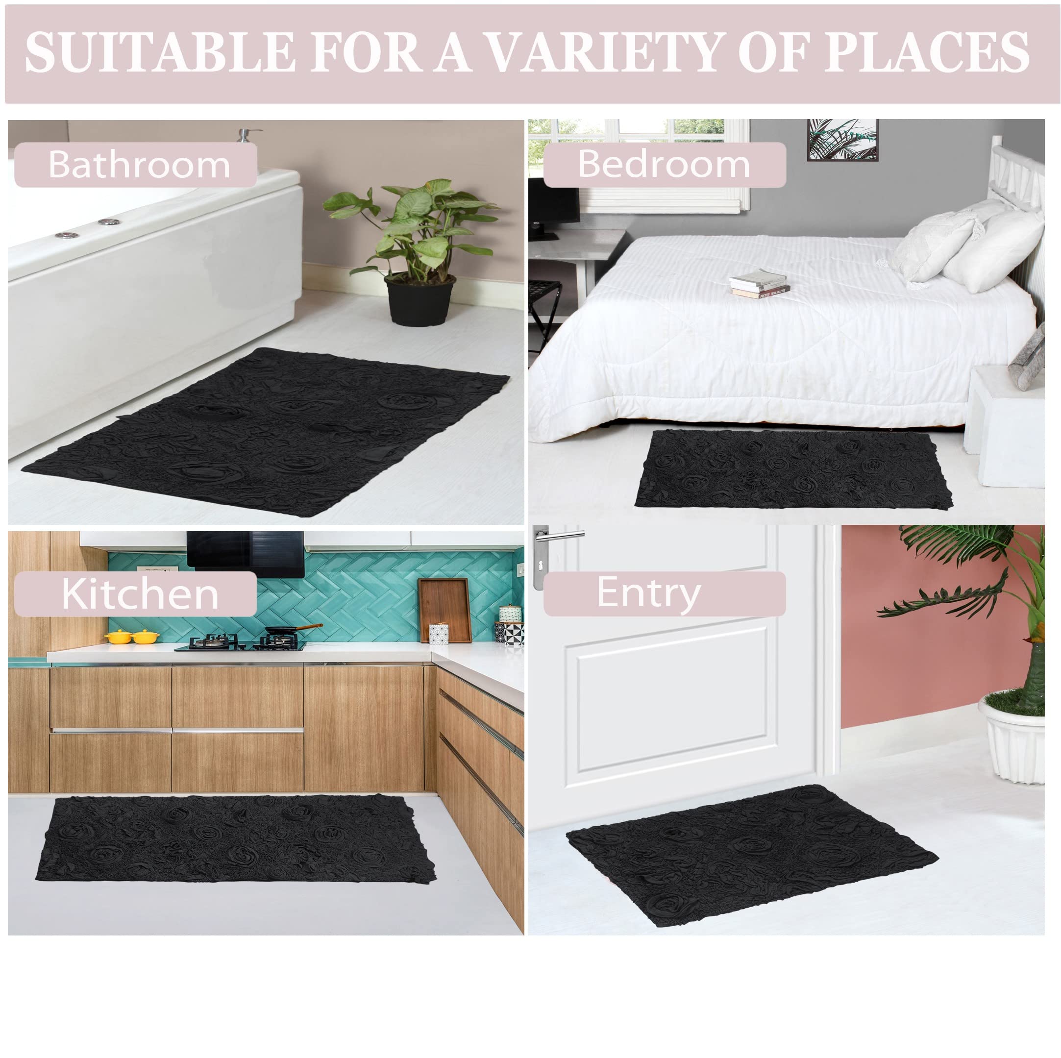 Premium 100% Cotton Bath Rug Set - Ultra Soft & Absorbent Non-Slip Bathroom Mats for Shower, Kitchen & Bathroom Floor - Washable 3-Piece Contour Set in Gray - Perfect for Modern Homes & Spa-Like Bathrooms