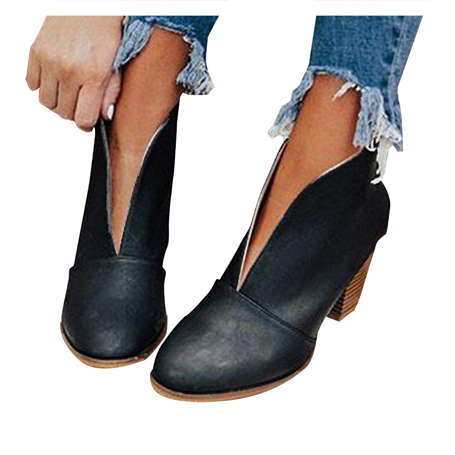 Zieglen Women's Retro Zipper Ankle Boots - Flat Western Short Booties with Platform for Winter | Casual Outfits, Office Wear & Outdoor Activities