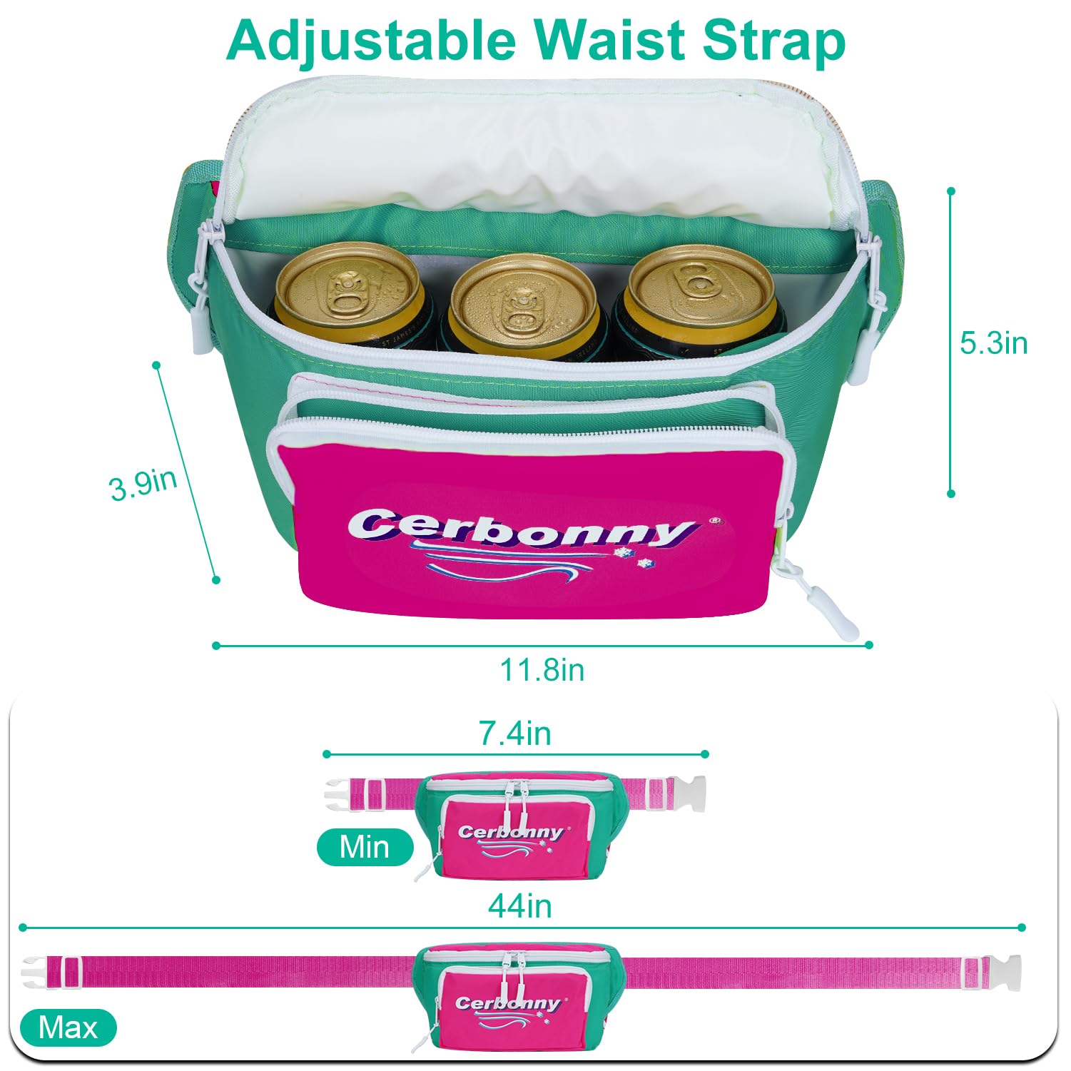 Cerbonny Retro 80s Insulated Fanny Pack Cooler Bag - Freezable Snack Bag for Outdoor Picnics, Hiking, and Festivals - Red and Green