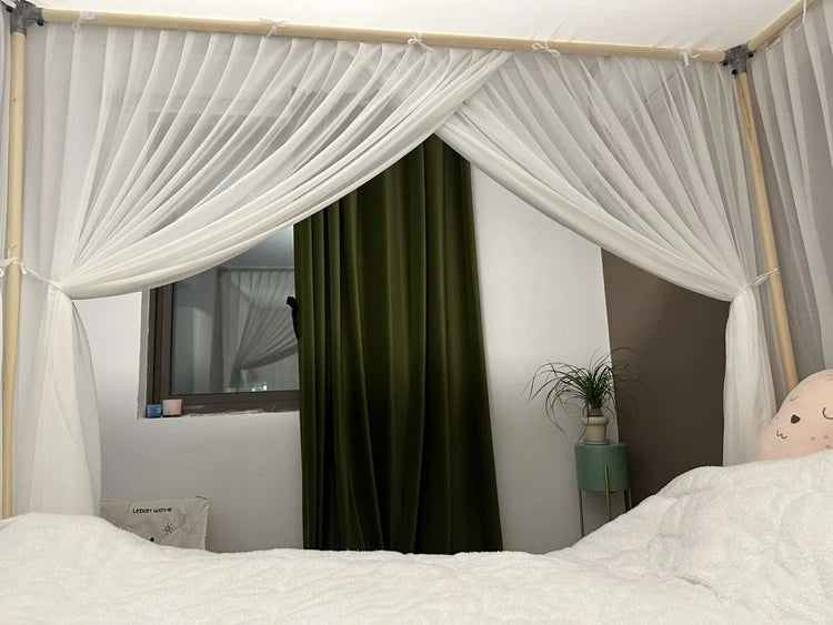Luxury Silky Semi-Sheer Canopy Bed Curtain - Elegant Sheer Fabric for Romantic Bedroom Decor, Wedding, Nursery & Boho Chic Home Decor