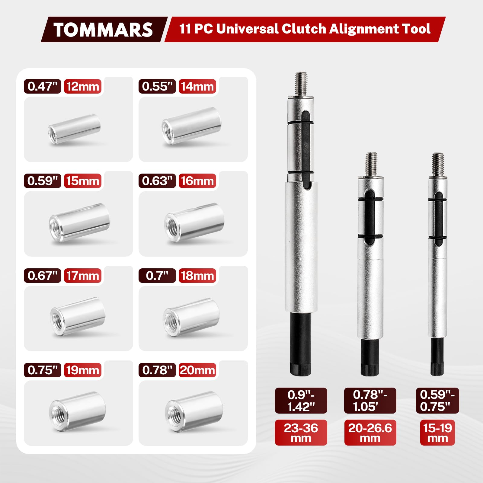 TOMMARS 11-Piece Universal Clutch Alignment Tool Kit - Flywheel Pilot Hole & Clutch Disk Centering Tool Set (White) - Perfect for Car Repair, Transmission Service & DIY Automotive Maintenance