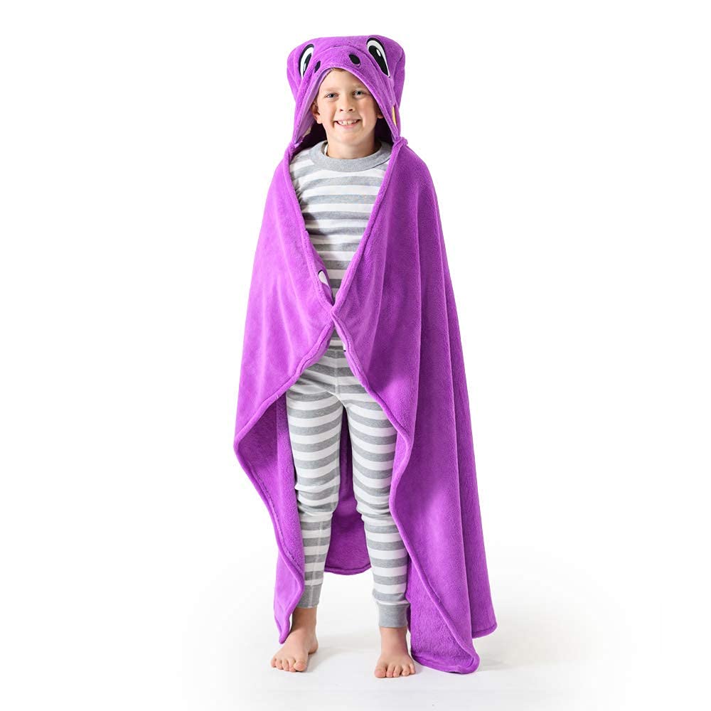 **Purple Dinosaur Hooded Blanket for Kids - Soft & Cozy Fleece Wearable Blanket Hoodie - Machine Washable, 40