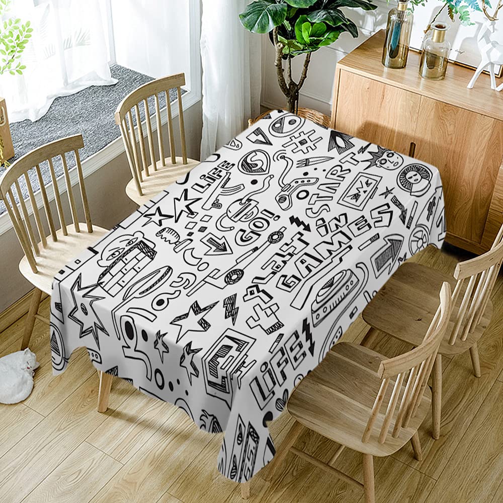 WONDERTIFY Monochrome Gaming Tablecloth - 60x90 Inch Black & White Waterproof, Stain Resistant, Washable PC Monitor Cover for Kids & Gamers - Perfect for Gaming Setups, Birthday Parties & Office Desks