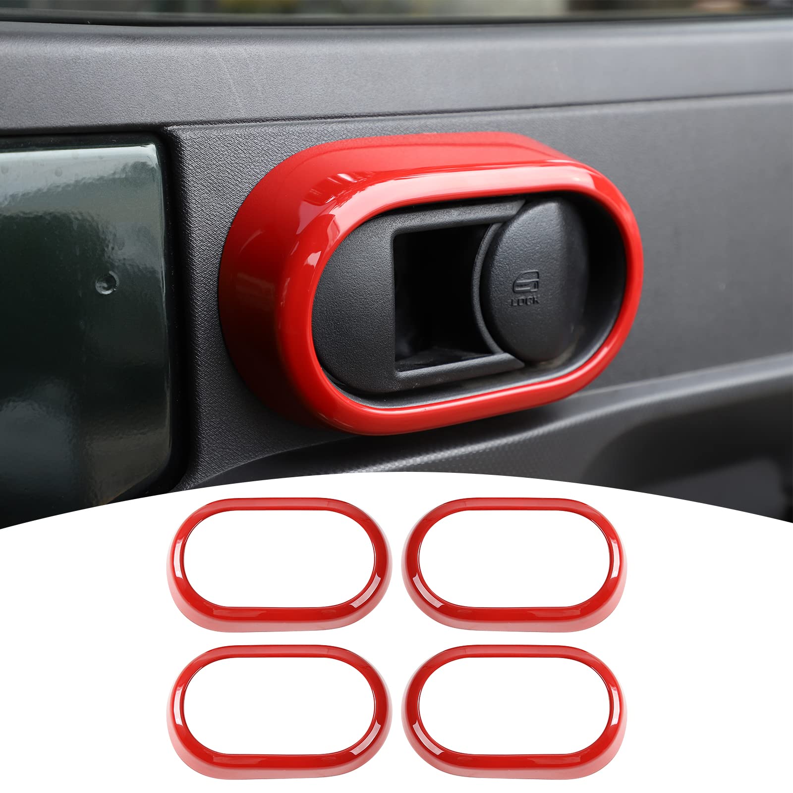 JeCar 2007-2010 Jeep Wrangler JK Unlimited 4-Door Interior Door Handle Cover Trim - Red Car Accessories for Enhanced Style & Protection | Perfect for Off-Roading & Daily Commuting
