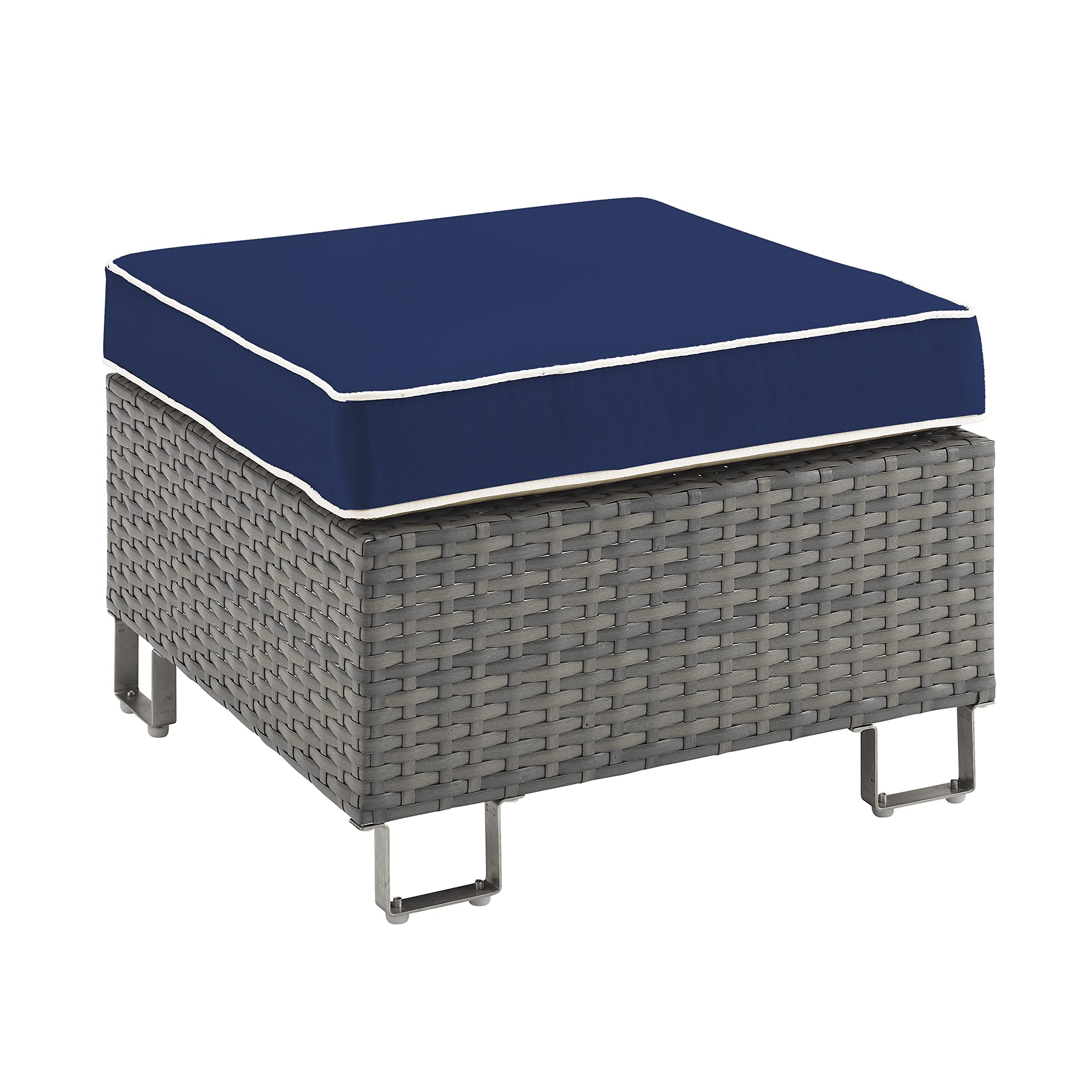 Futpemon 4-Piece Modular Outdoor Patio Furniture Set with Dark Blue Cushions & Footrest Coffee Table - Perfect for Backyard, Garden, Poolside or Balcony Relaxation