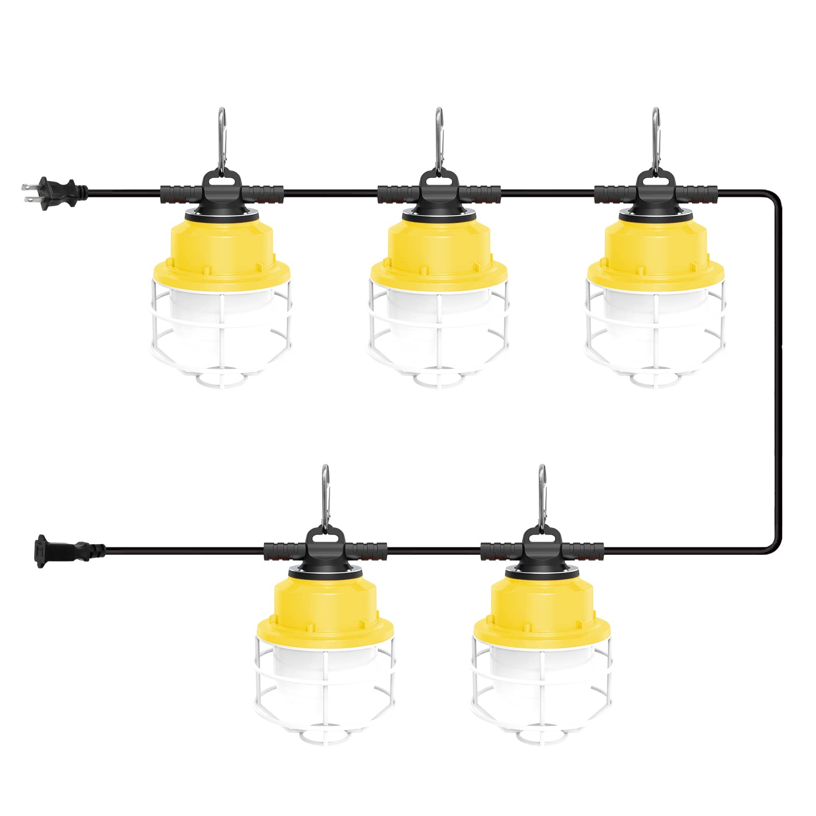 80W 50FT Construction String Lights - 10000LM Ultra Bright Outdoor Work Lights with Steel Guard, IP65 Weatherproof & ETL Certified - Perfect for Jobsite, Backyard, Patio, and Event Lighting