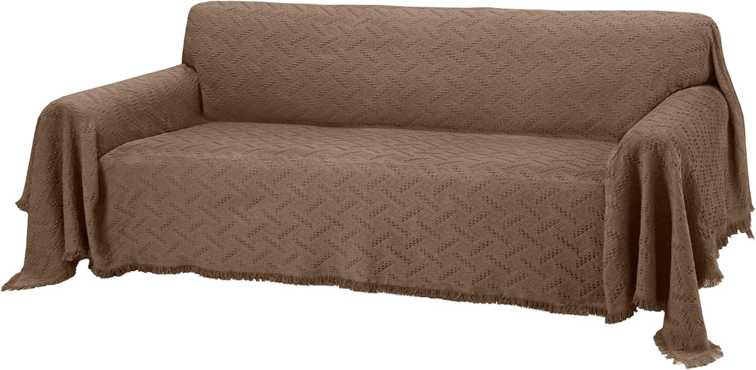 ROSE HOME FASHION Geometric Sofa Cover for 3-Cushion Couch - X-Large Chocolate Brown Stretchable Couch Protector - Pet-Friendly, Anti-Slip Living Room Furniture Protector for Dogs & Kids - Perfect for Home, Office, and Daily Use