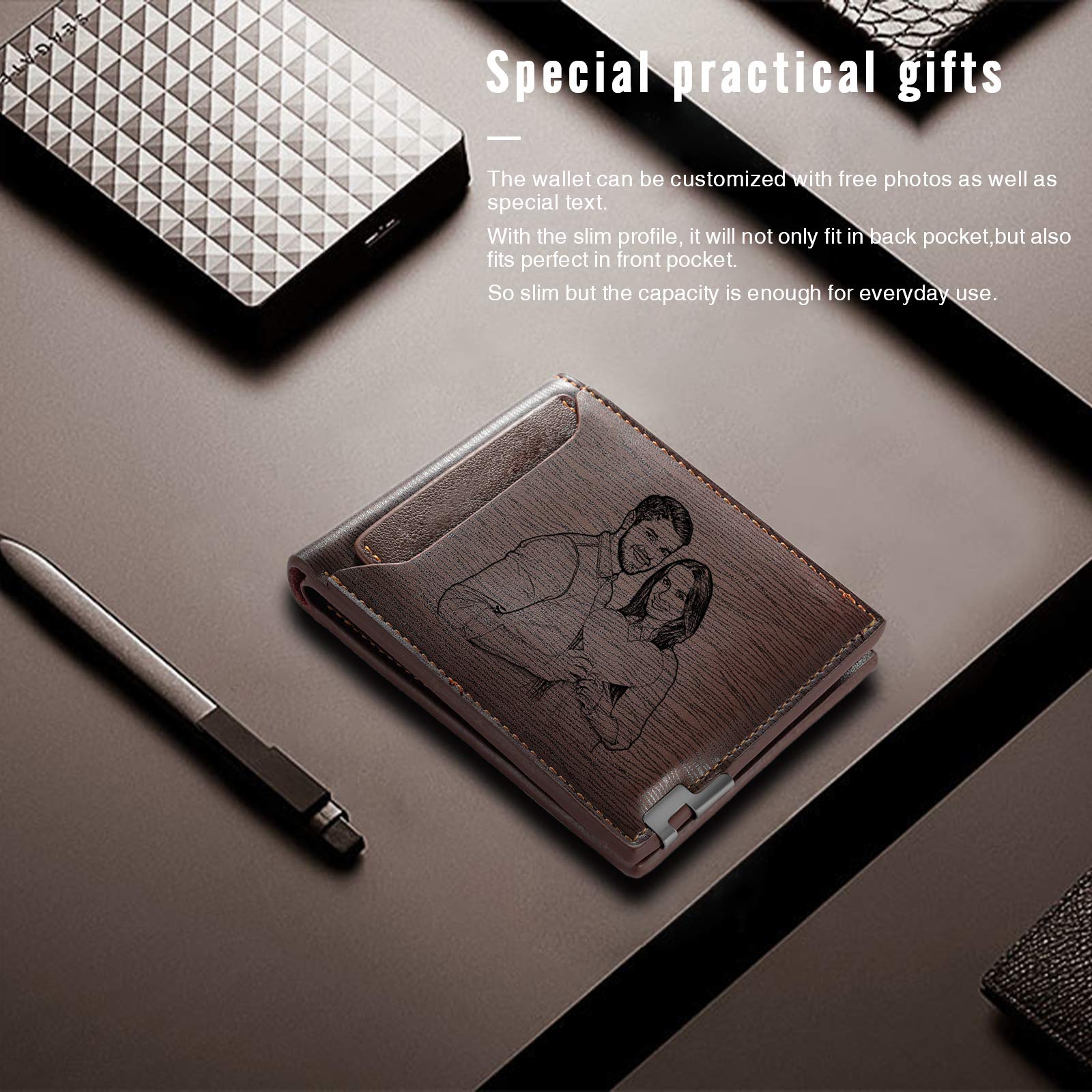 Personalized Photo Wallet for Dad - Custom Engraved Leather Wallet with Picture - Unique Father's Day, Graduation Gift for Son, Daughter, Husband | Perfect for Daily Use, Travel & Special Occasions