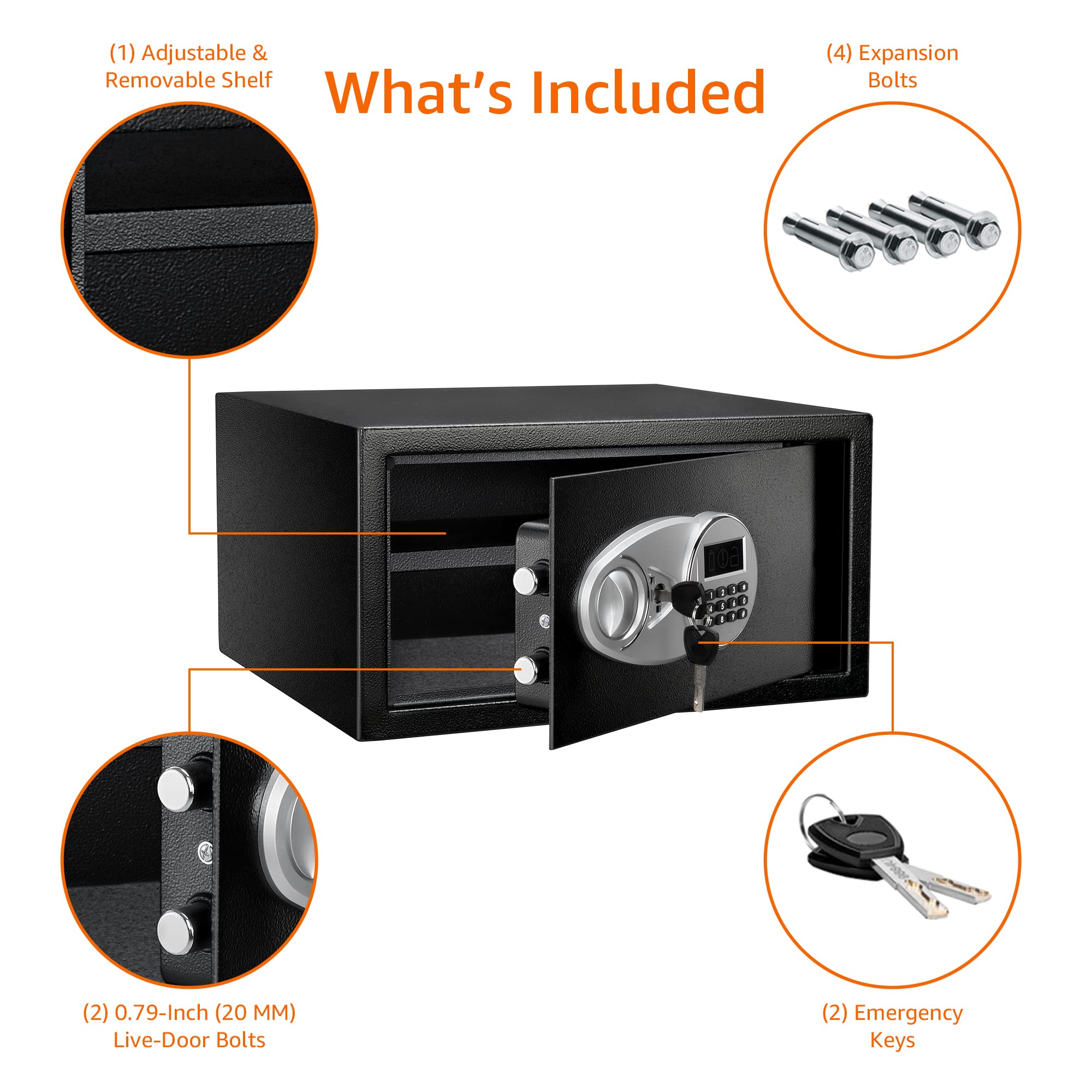 Amazon Basics 1.0 Cubic Feet Steel Security Safe with Electronic Keypad - Fireproof & Waterproof Safe Box for Home, Office, Cash, Jewelry, Documents - Black (16.93