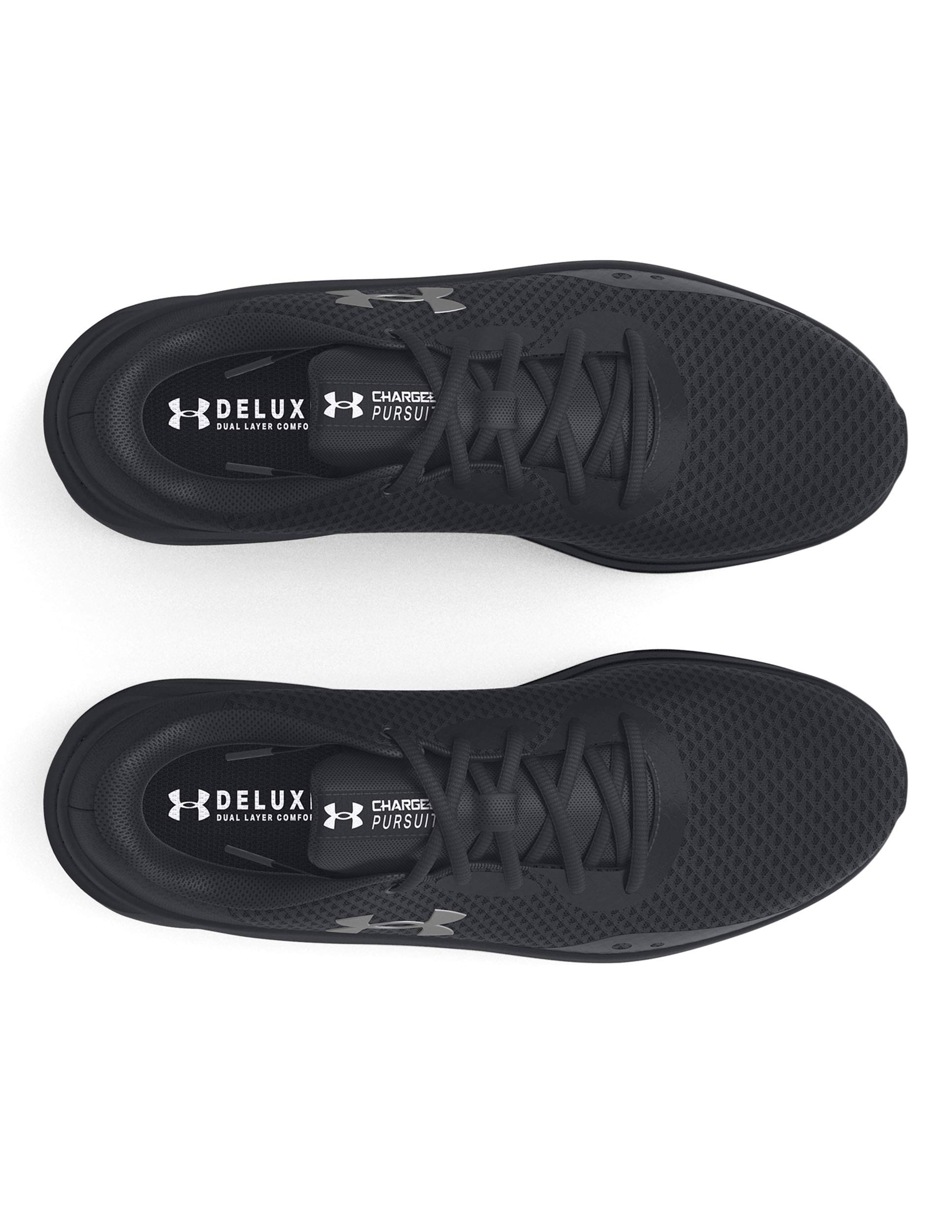 Charged Pursuit 3 Running Shoes for Men - Lightweight Black/Metallic Silver Athletic Shoes with Cushioning - Perfect for Jogging, Gym Workouts & Daily Wear