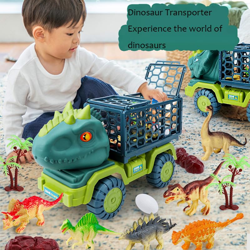 Dinosaur Transport Truck Toy Set - Educational STEM Learning Dinosaur Toys for Kids Ages 3-10 | T-Rex & Vehicle Playset | Birthday Gifts for Boys & Girls | Pretend Play, Classroom Learning & Travel Entertainment