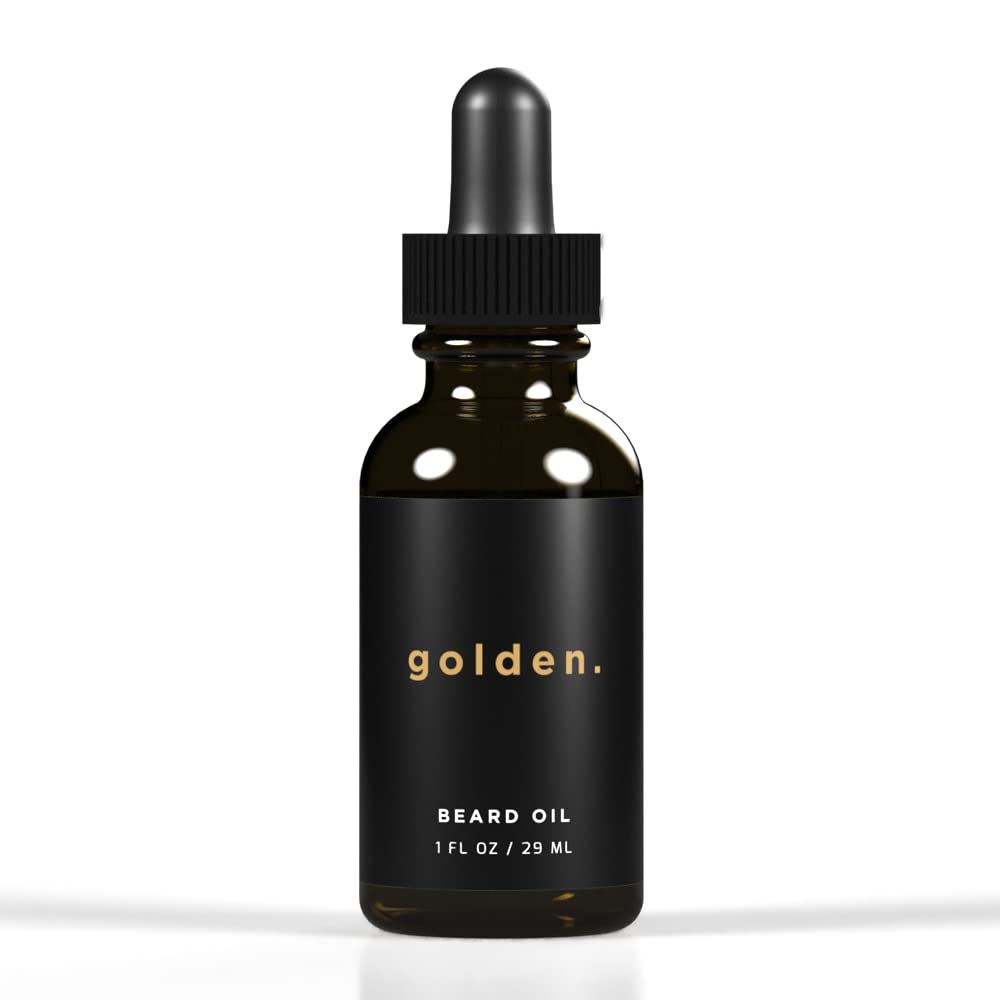 Premium Golden Grooming Beard Oil for Men - Hydrating & Conditioning with Natural Castor Oil, Jojoba Oil & Olive Oil - Fresh Scent - 1oz Bottle - Perfect for Daily Beard Care & Styling