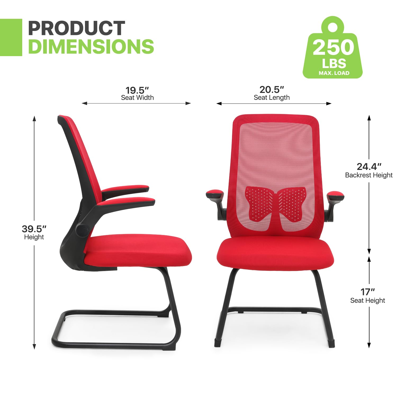 Magshion Mesh Office Chair with Lumbar Support - Mid Back Guest Chair for Conference & Reception (Red)