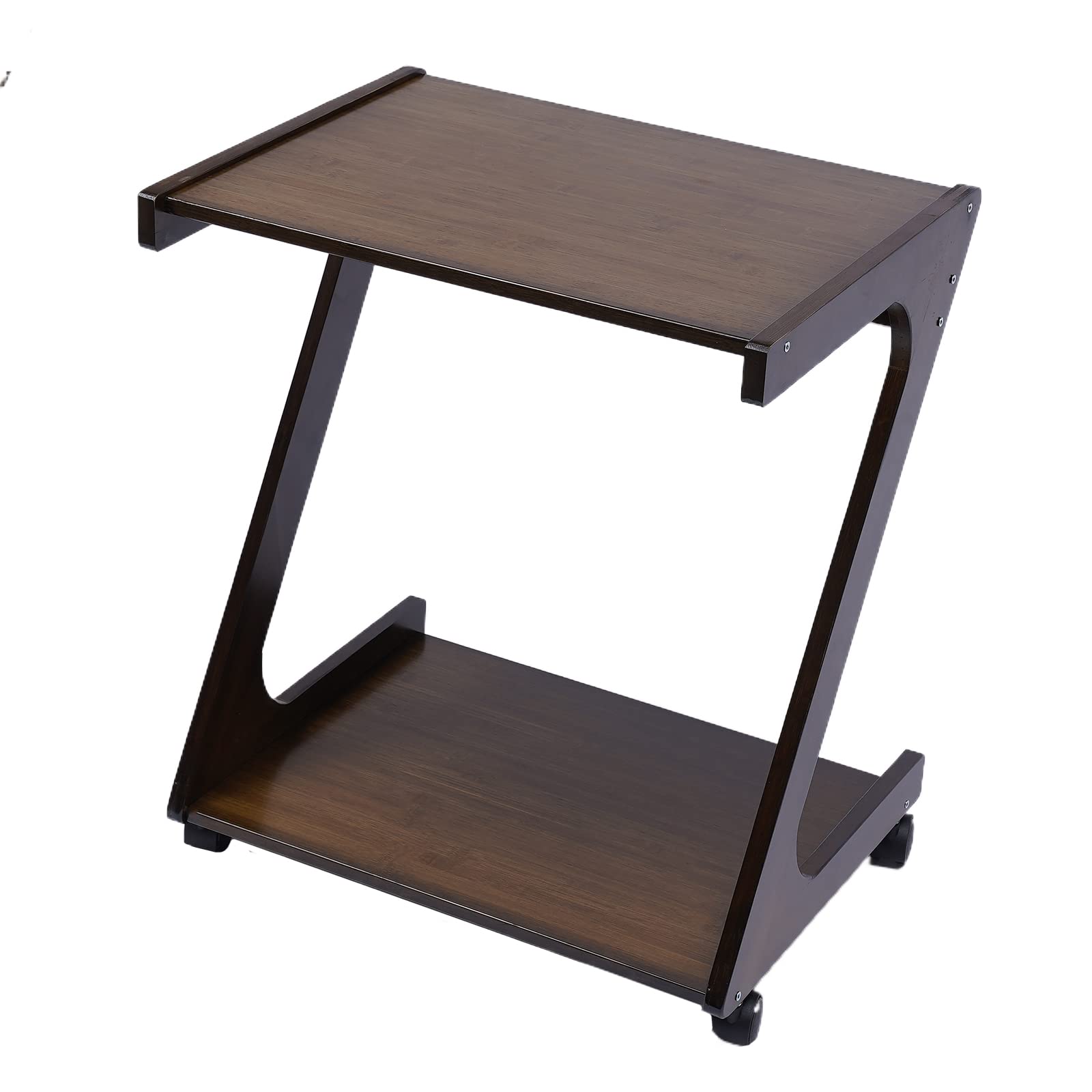 2-Tier Bamboo Z-Shaped Side Table with Wheels - 23