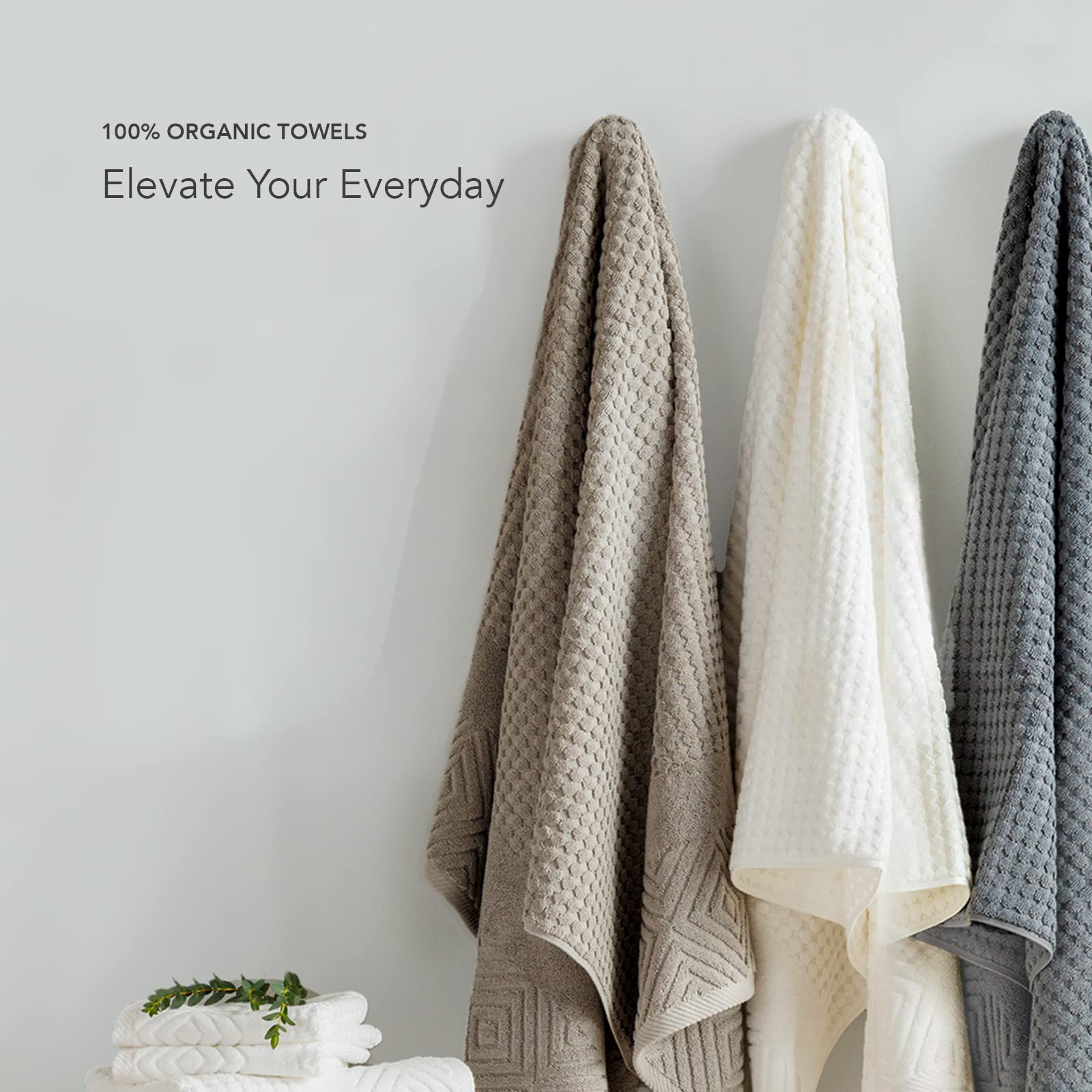 Texere 100% Organic Cotton Diamond Jacquard Luxury Bath Towel Set - Ultra Soft & Absorbent Hotel & Spa Quality Towels - 2 Large Bath Towels, 2 Hand Towels, 2 Washcloths (6-Piece Set, Cream) - Perfect for Bathroom, Spa, Gym & Luxury Home Decor