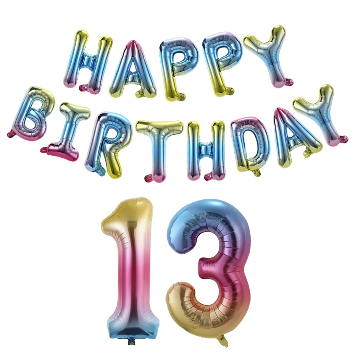 40 Inch Happy Birthday Number 13 Banner Balloons - Rainbow Gradient Foil Balloons for 13th Birthday Party Decorations | Ideal for Girls & Boys Birthday Celebrations, Cake Decor, Photo Backdrops & Room Decor