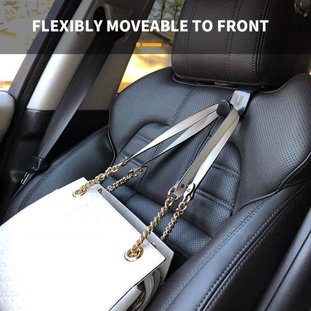 4 Pack Car Seat Headrest Hooks - Heavy Duty Backseat Organizer for Purses, Bags, Clothes & Water Bottles - Perfect Car Accessories for Road Trips & Daily Commute