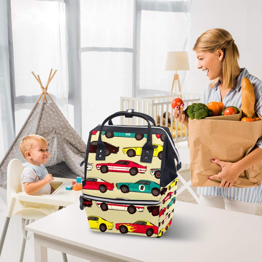 American Muscle Classic Racing Car Diaper Tote Bag - Stylish Baby Care Backpack for Moms, Waterproof Nappy Changing Bag with Multiple Pockets (Perfect for Travel, Shopping & Daily Outings with Baby)