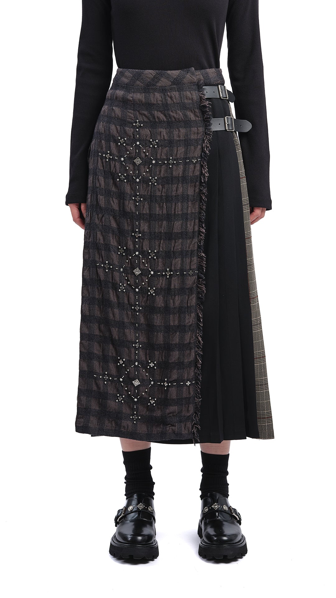 Checker Studs Hostess Skirt - Vintage Plaid Mini Skirt with Studded Waistband | Perfect for Parties, Cosplay & Retro Fashion Outfits