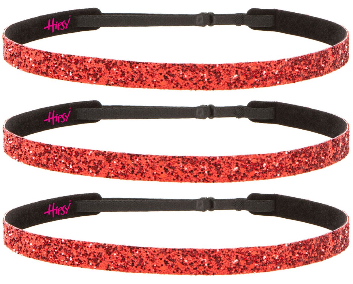 Hipsy 3 Pack No Slip Adjustable Red Glitter Cheerleading Headbands for Girls & Teens - Perfect for Cheerleading, Dance, Sports, and School Spirit Events