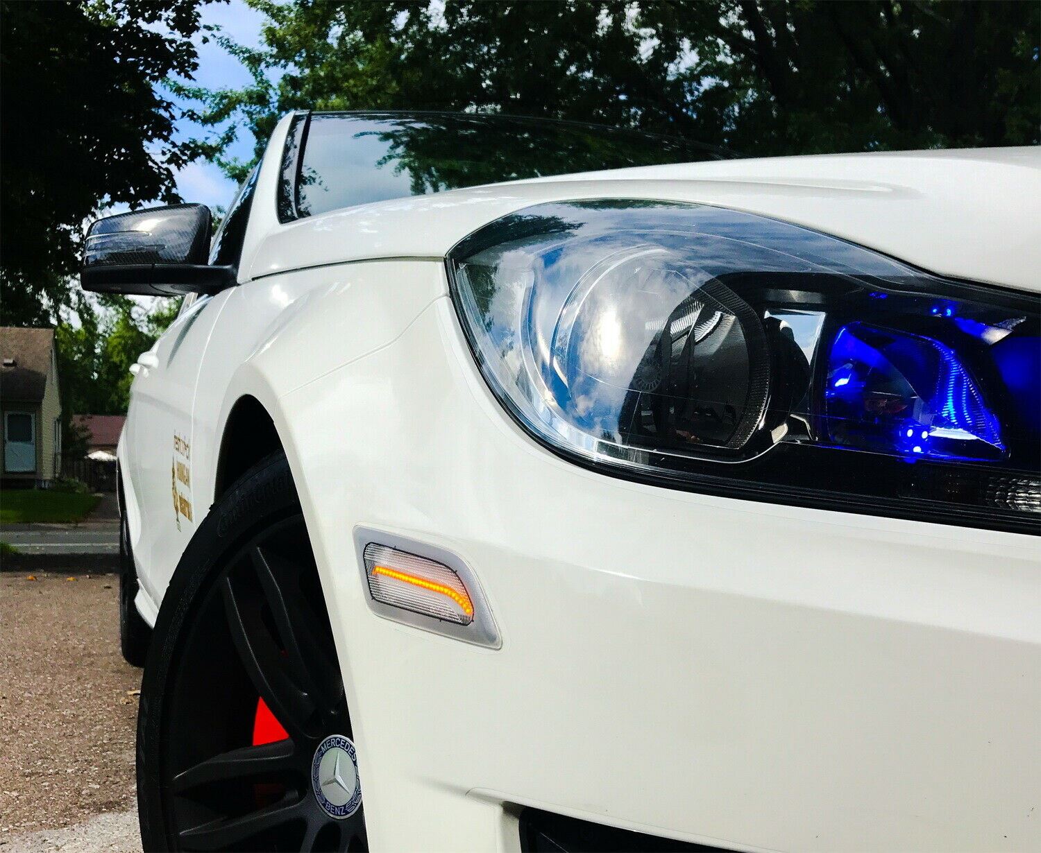 Euro Clear Lens Amber LED Side Marker Lights for 2012-2014 Mercedes W204 LCI C-Class - High Visibility Safety Lights for Night Driving & Custom Car Styling