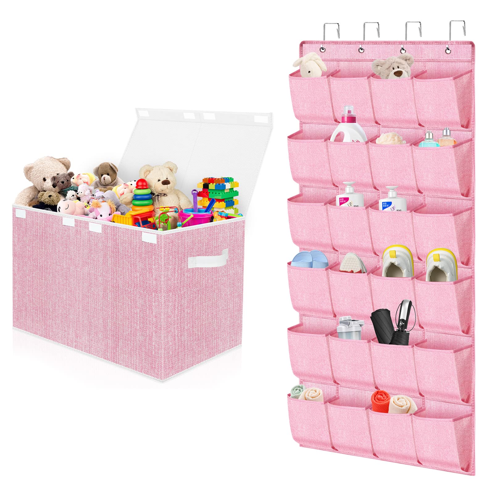 Homyfort Large Pink Toy Storage Box with Lid - Kids Toy Organizer Chest for Girls, Boys, Toddlers & Nursery Playroom - Over The Door Shoe Organizer for Bedroom & Closet Organization - Perfect for Toys, Stuffed Animals & Kids Room Decor