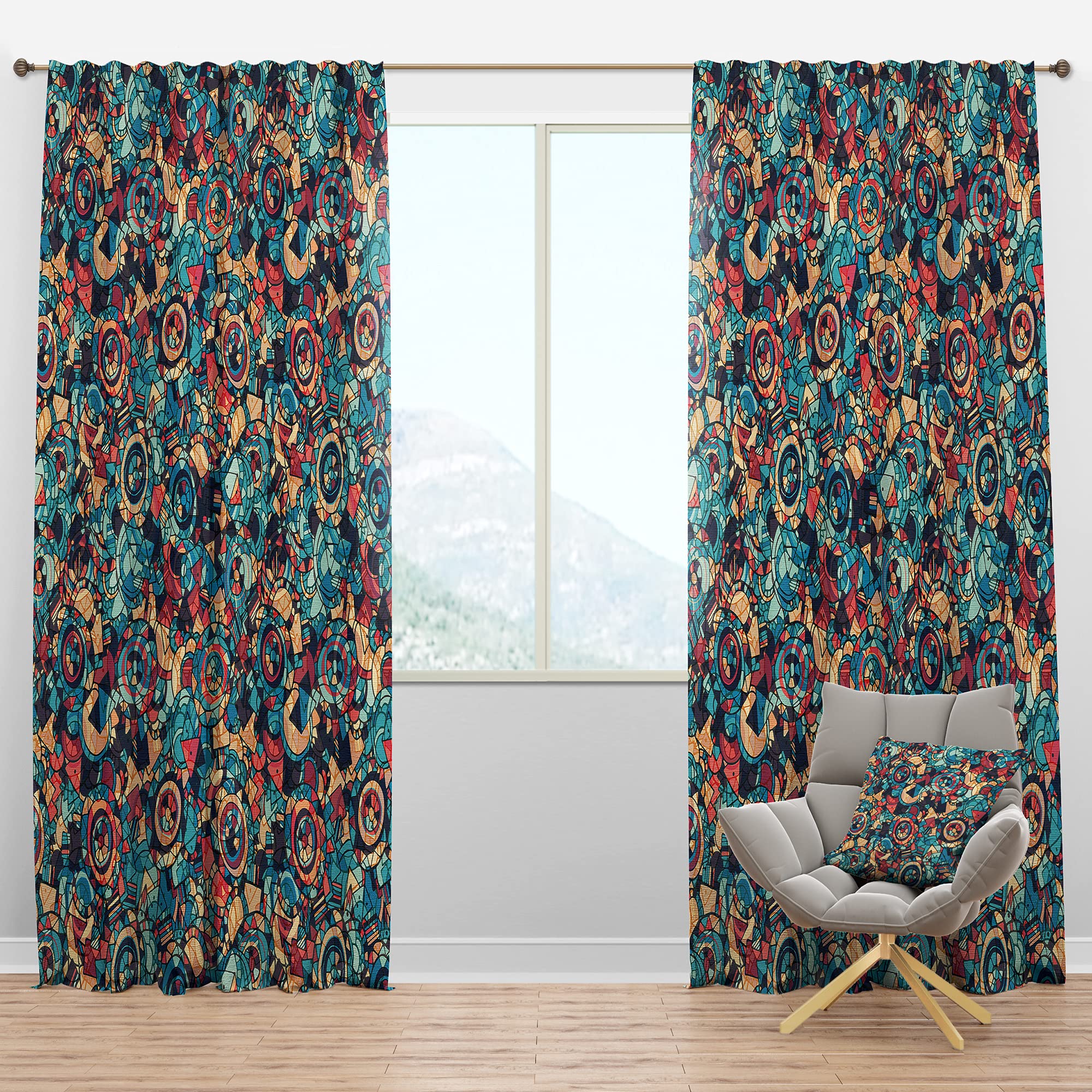 DesignQ Blackout Curtains - Geometric Hand Drawn Thermal Insulated Window Drapes for Bedroom & Living Room (52x95, Single Panel) - Perfect for Light Blocking, Privacy & Temperature Control