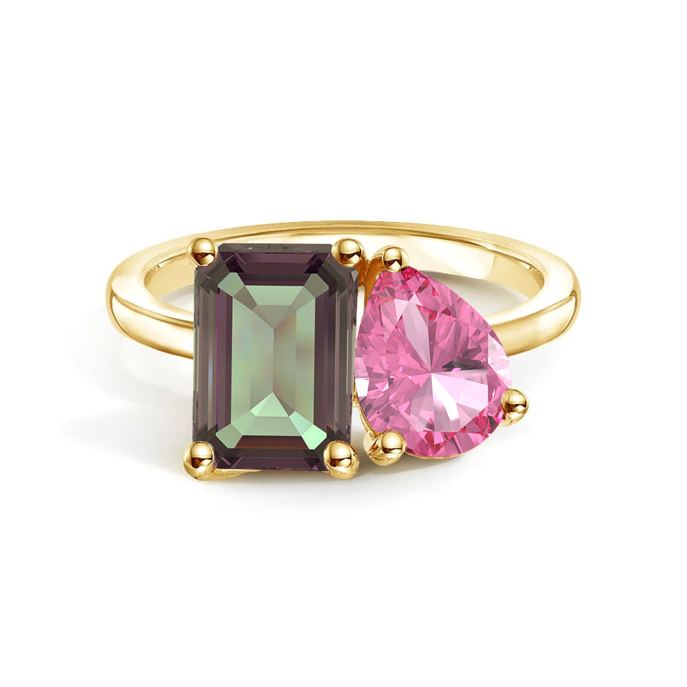 Personalized Alexandrite Toi et Moi Anniversary Ring - Custom Birthstone Jewelry for Couples, Engagements & Romantic Gifts