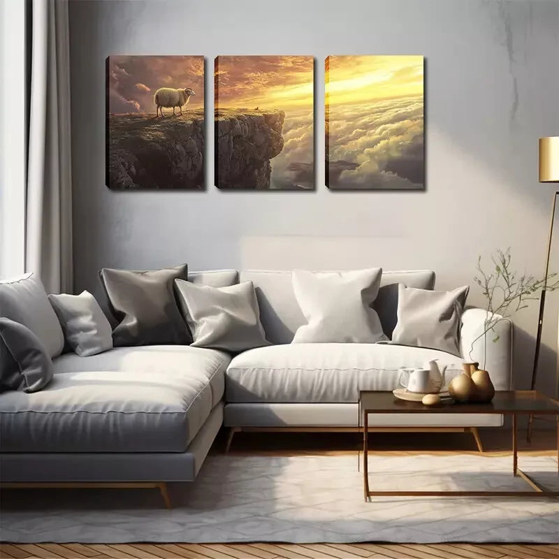 3-Piece Sheep on Cliff Wall Art Set - Framed Canvas 40x60cm | High Quality Australian Made Print | Ready to Hang | Perfect for Living Room, Bedroom & Office Decor