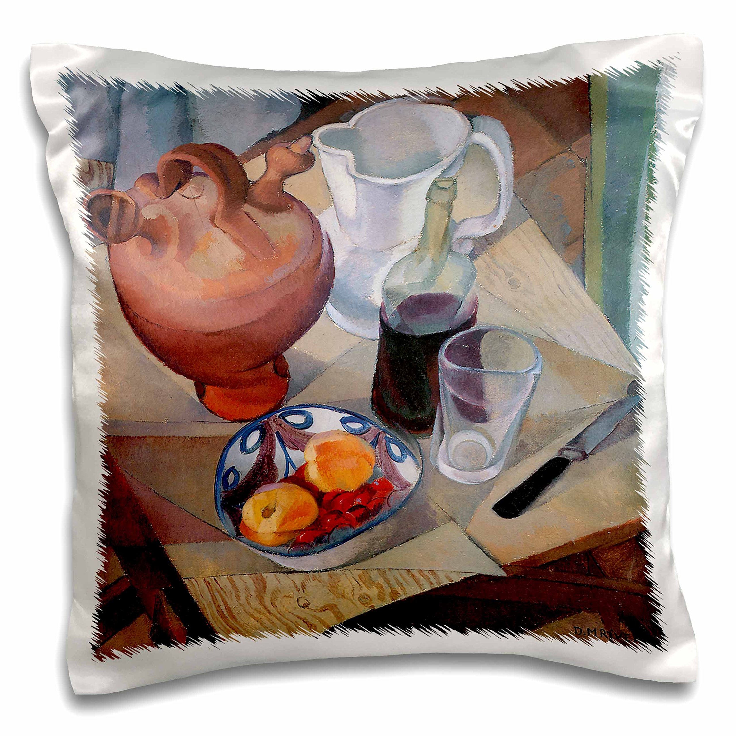 3D Printed Diego Maria Rivera Bowl of Fruit and Wine Bottle Still Life Art 16x16 Inch Decorative Pillow Case - Perfect for Home Decor, Living Room Throw Pillow Cover, Gift for Art Lovers
