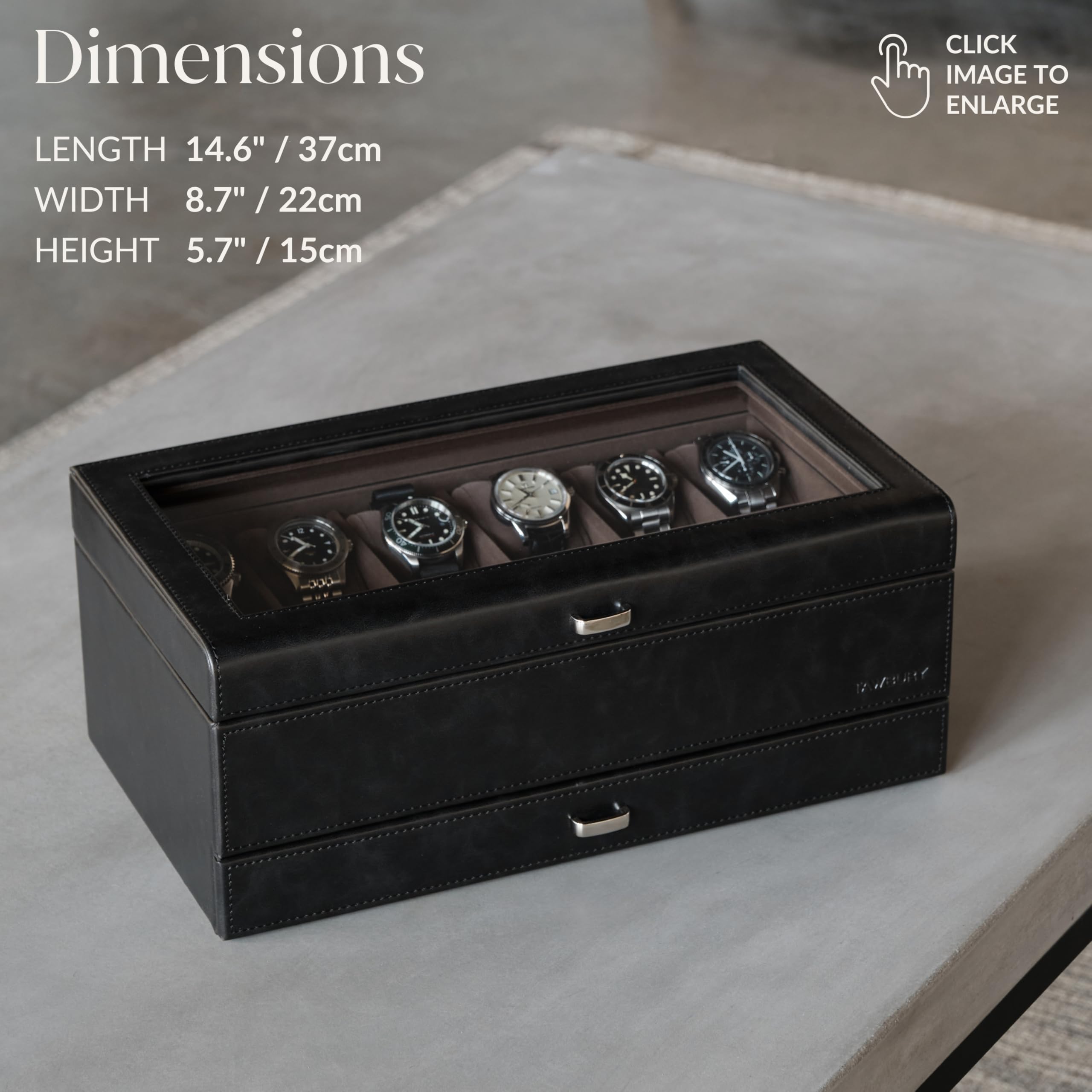 TAWBURY 12-Slot Watch Box for Men - Faux Leather Watch Storage Case | Perfect for Watch Collection & Display