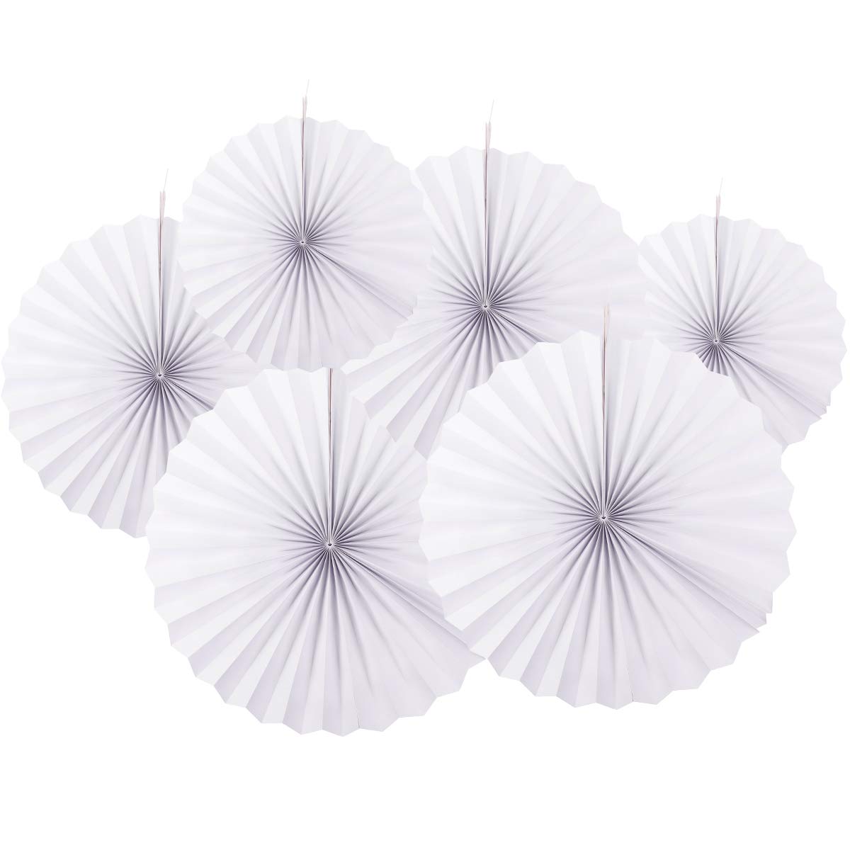 6Pcs White Hanging Paper Fans - Elegant Wedding & Party Decorations for Indoor/Outdoor Events, Birthday, Bridal Shower, and Home Decoration