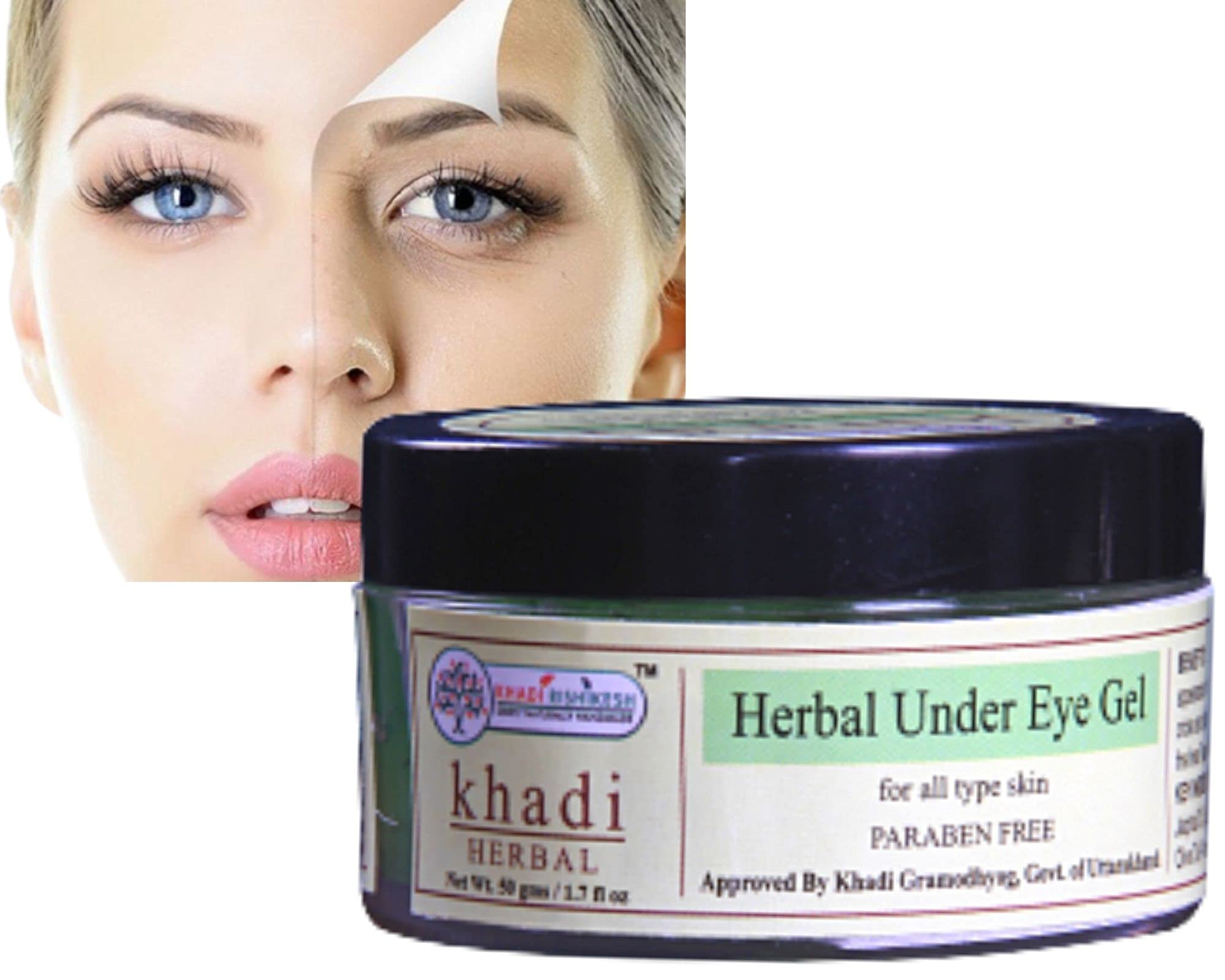 Khadi Rishikesh Herbal Under Eye Cream Gel for Dark Circles, Puffy Eyes & Wrinkles - Reduces Fine Lines with Jaiphal Oil & Sandal Olive - 50gm for Women & Men (Includes Free Keychain) - Perfect for Nighttime Skincare Routine & Travel