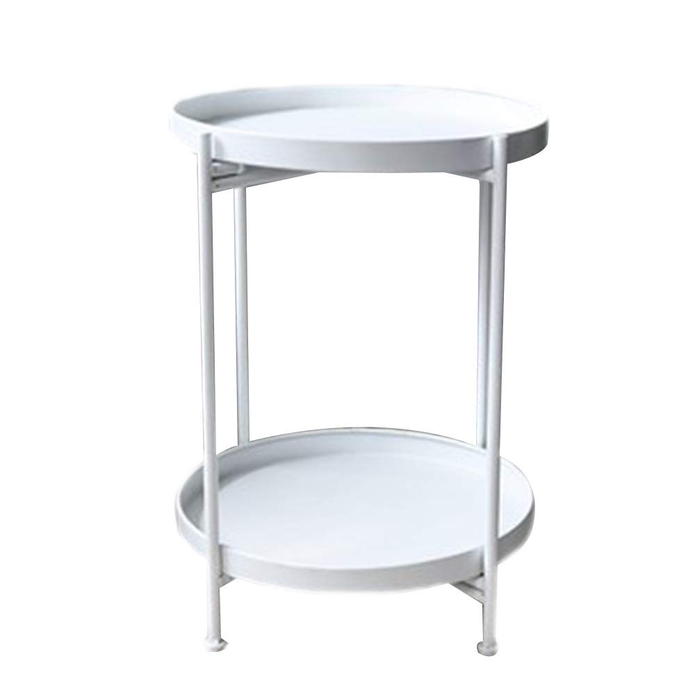 Mini Round Iron Side Table with Detachable Tray - 2-Tier Open Storage Coffee Table for Living Room, Bedroom & Balcony - Perfect for Snacks, Books & Decor (White)