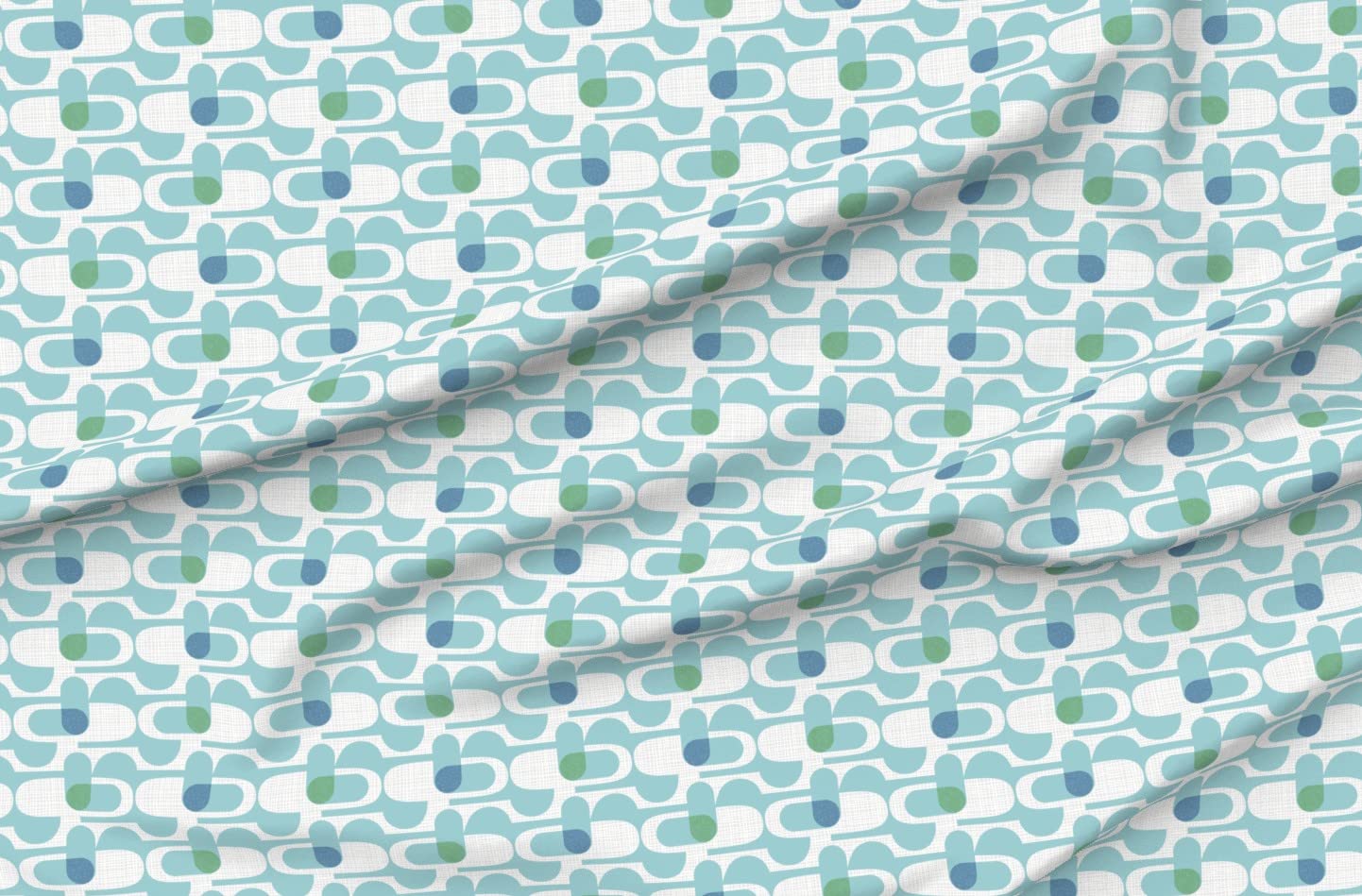 Mid Century Sports Blue White Green Printed Denim Fabric by The Yard - Bottomweight Cotton Material for Apparel, Home Decor & Upholstery | Perfect for DIY Crafts, Curtains, Pillows & Vintage Clothing