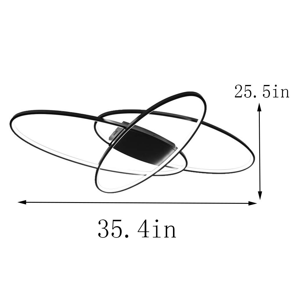Dimmable LED Ceiling Light Fixture with Remote Control - Modern Oval Flush Mount Chandelier for Living Room, Bedroom, Dining Room & Kitchen - Energy Efficient Black Ceiling Lamp (Perfect for Home Decor & Ambient Lighting)