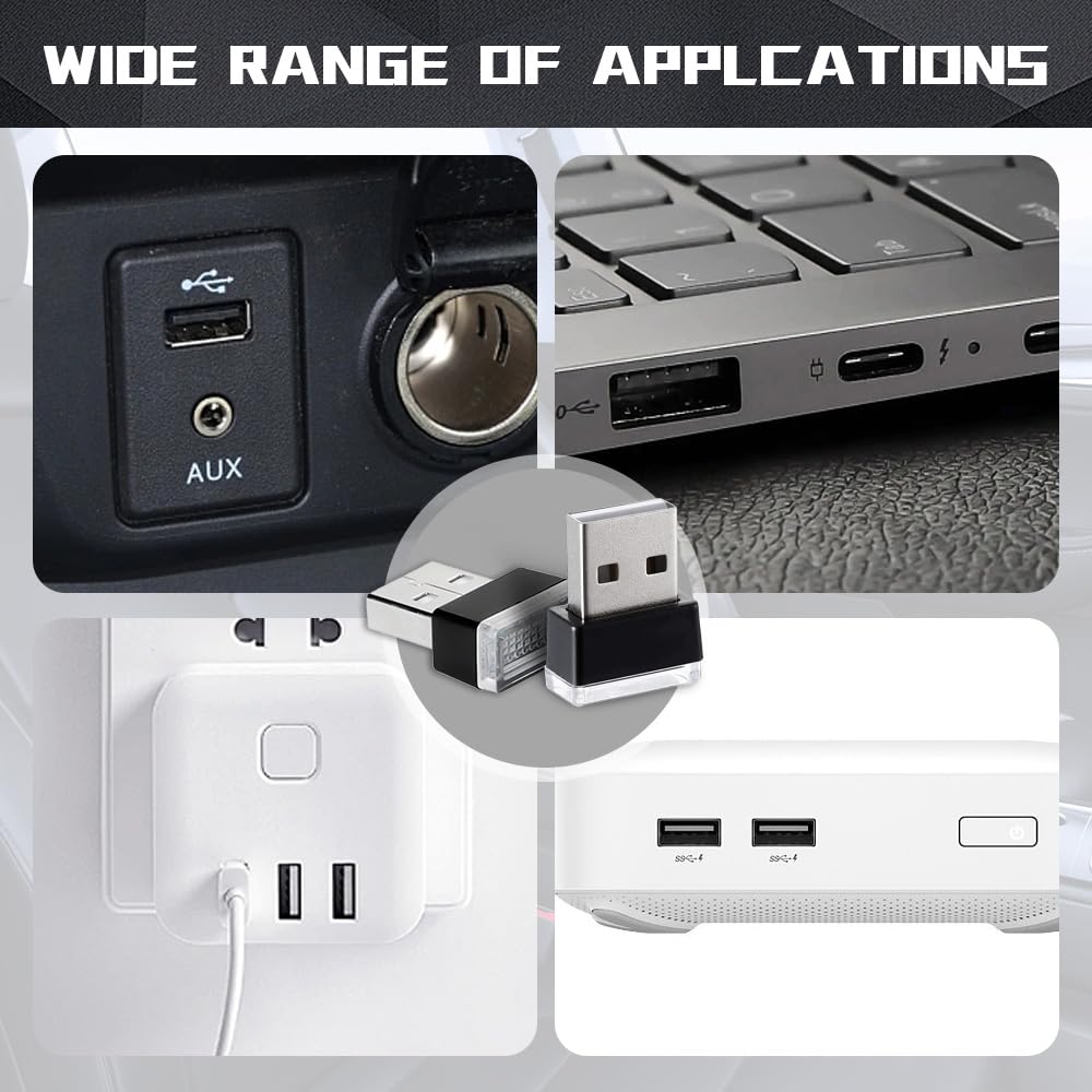 2PCS USB LED Car Interior Atmosphere Lamp - Mini USB Ambient Lighting Kit for Most Cars, Car Night Lights & Decoration Lights | Perfect for Dashboard, Footwell, and Cup Holder Lighting - Enhance Your Driving Experience at Night