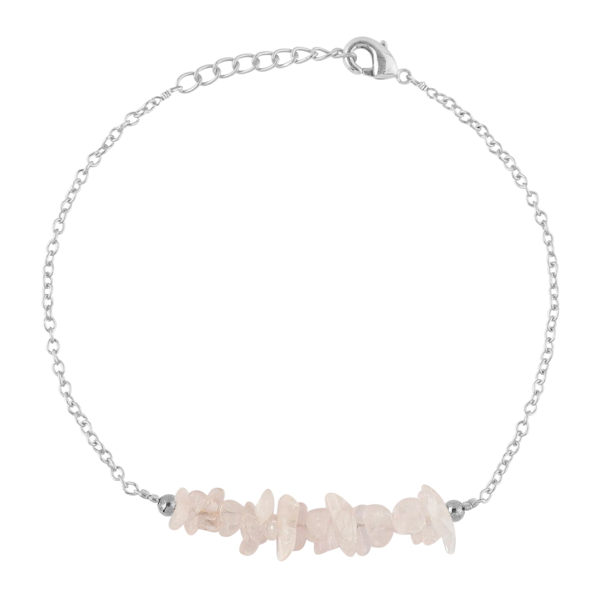 Natural Rose Quartz Chips Bar Bracelet - Healing Crystal Energy Jewelry with Silver Plated Raw Beads, 7-8 Inch Adjustable Chain for Women - Perfect Spiritual Gift for Valentine's Day, Birthday & Meditation