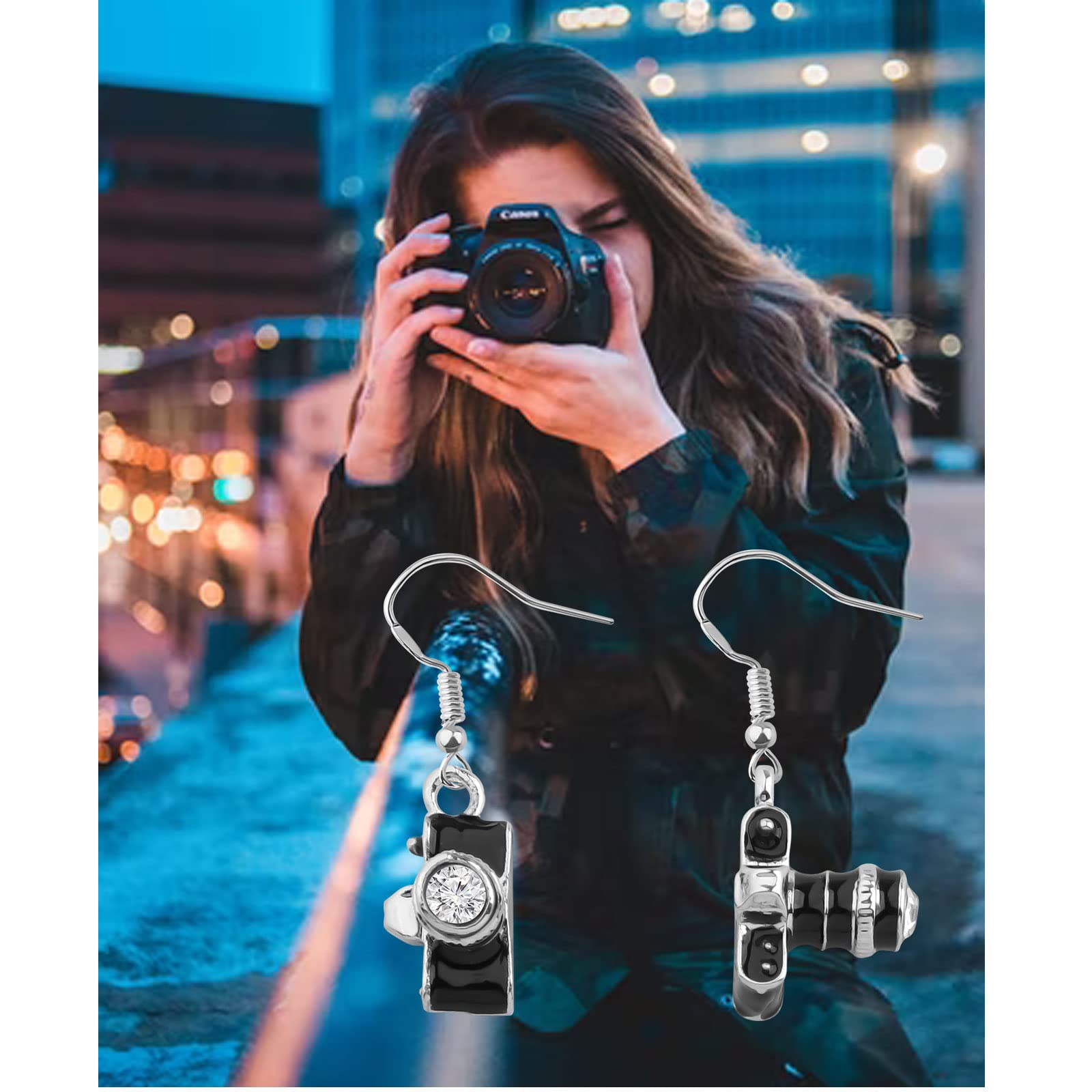 Mini Camera Charm Drop Earrings - Photography Enthusiast Gift, Vintage Camera Dangle Earrings for Photographers | Perfect for Photo Shoots, Weddings & Artistic Outfits