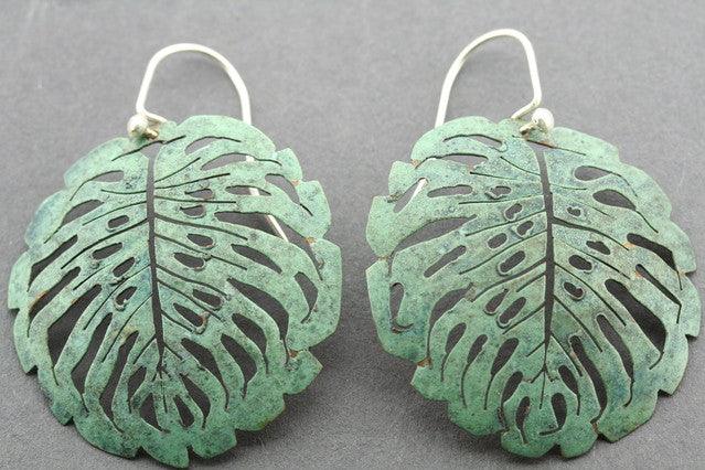 Vintage Copper Patina Fan Earrings for Women - Handmade Boho Dangle Earrings - Perfect for Weddings, Parties & Boho Fashion
