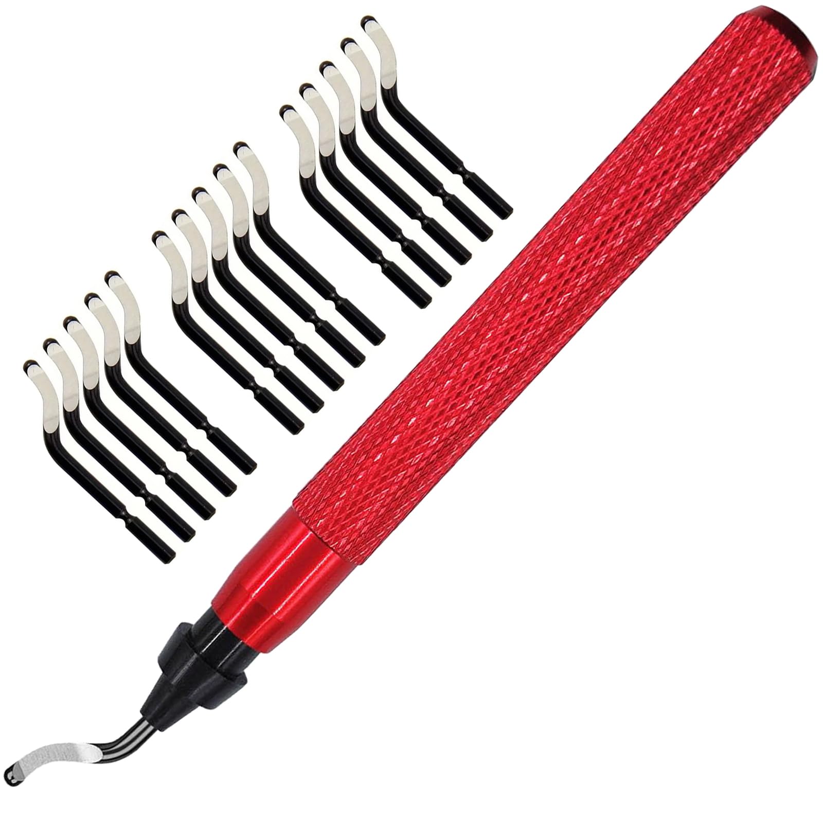 Premium Deburring Tool Kit with 15 Pcs High-Speed Steel Swivel Blades - Metal, Resin, PVC Pipe, Plastic, Aluminum, Copper & Wood Deburring - 3D Printing Burr Removal Reamer Tool (Red) - Perfect for DIY Projects, Metalworking & Plumbing Repairs