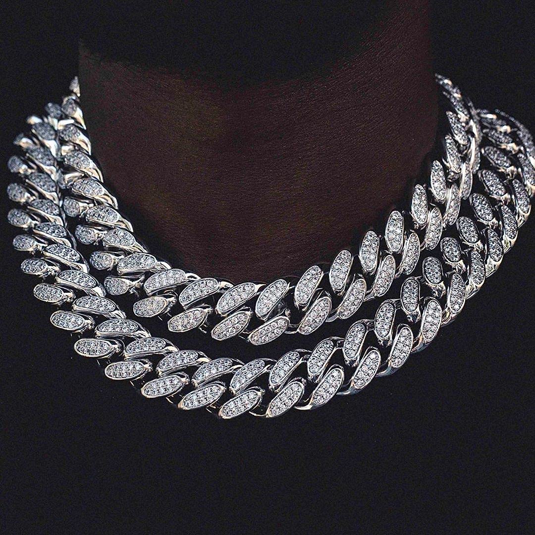 20mm Iced Out Cuban Link Chain - Stainless Steel Hip Hop Jewelry with 5A+ Cubic Zirconia VVS Prong Setting | Diamond-Like Necklace & Bracelet for Men & Women | Perfect Birthday Gift for Rappers & Fashion Lovers (Night Out, Concert, Special Occasion)