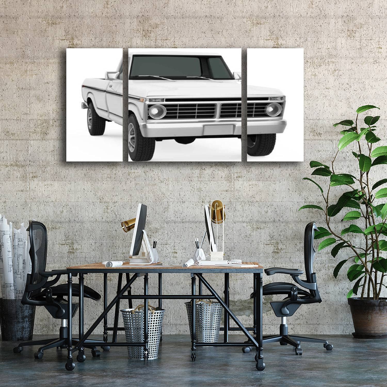 Vintage Pickup Truck Canvas Wall Art - 3 Panels Framed Modern 3D Printed Painting for Home & Office Decor - Ready to Hang - Perfect for Living Room, Bedroom, or Workspace