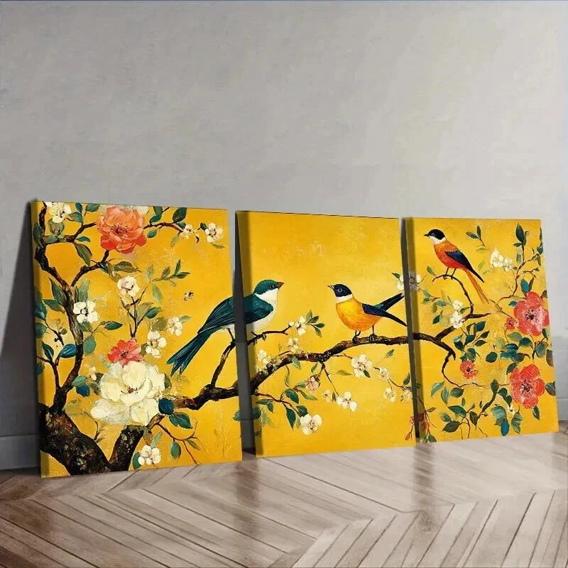 3-Piece Tree of Life Wall Art Set with Birds & Flowers - 50x70cm Framed Canvas Prints - High Quality Australian-Made Home Decor - Perfect for Living Room, Bedroom & Office Wall Decor