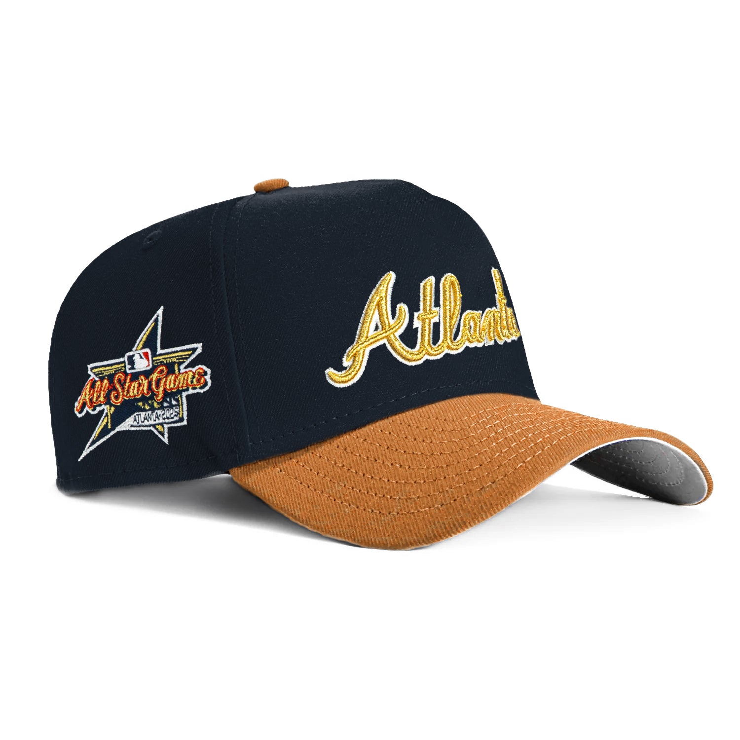 New Era 9Forty A-Frame Atlanta Braves 2025 All-Star Game Patch Snapback Hat - Navy & Khaki | MLB Baseball Cap for Men & Women | Game Day, Streetwear Fashion