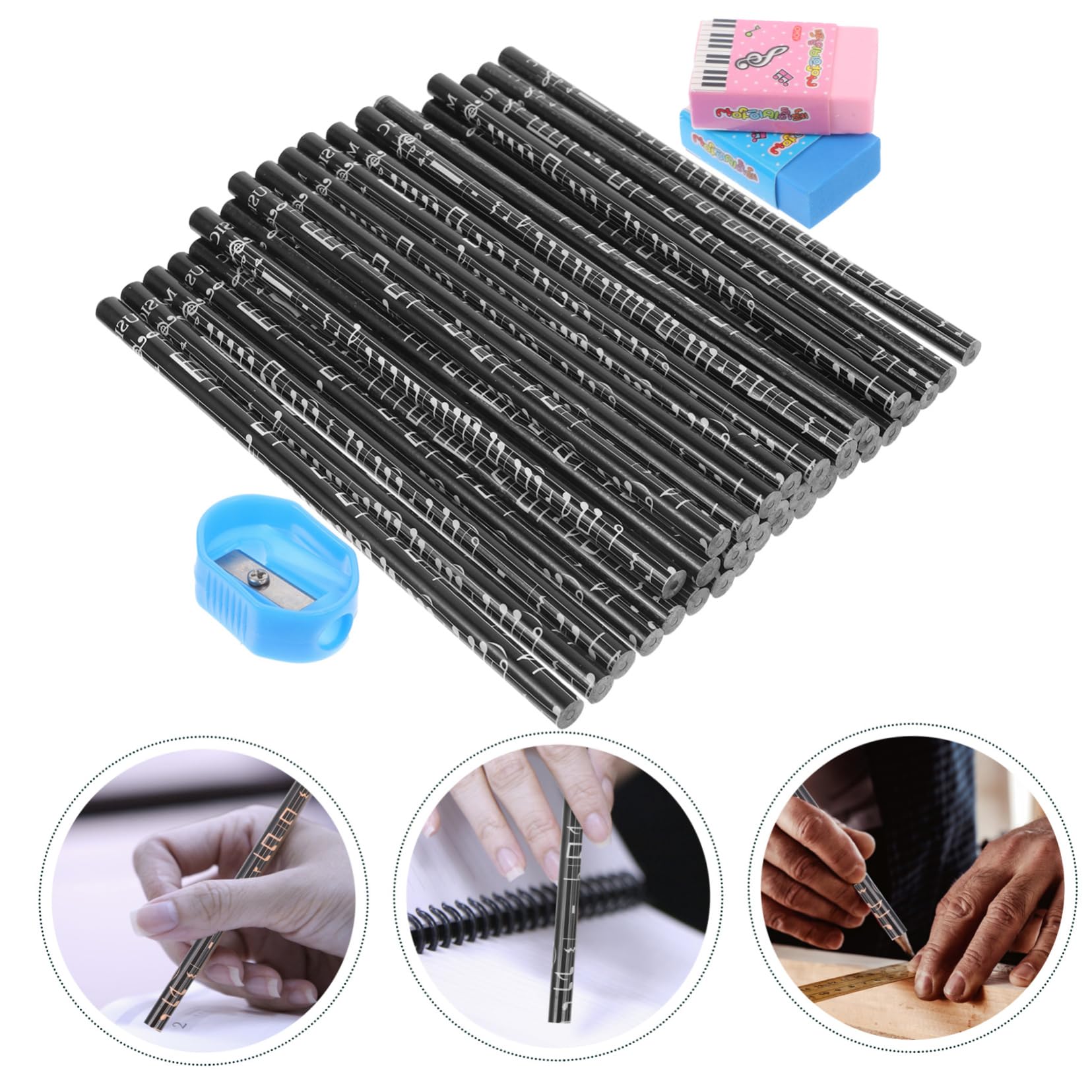 NUOBESTY 108 Pcs Musical Note Pencils with Piano Keyboards - Fun Music-Themed Erasers & Pencil Sharpeners for Students - Perfect for Christmas Gifts, School Supplies & Music Lovers (Great for Classroom Rewards, Party Favors & Creative Learning)